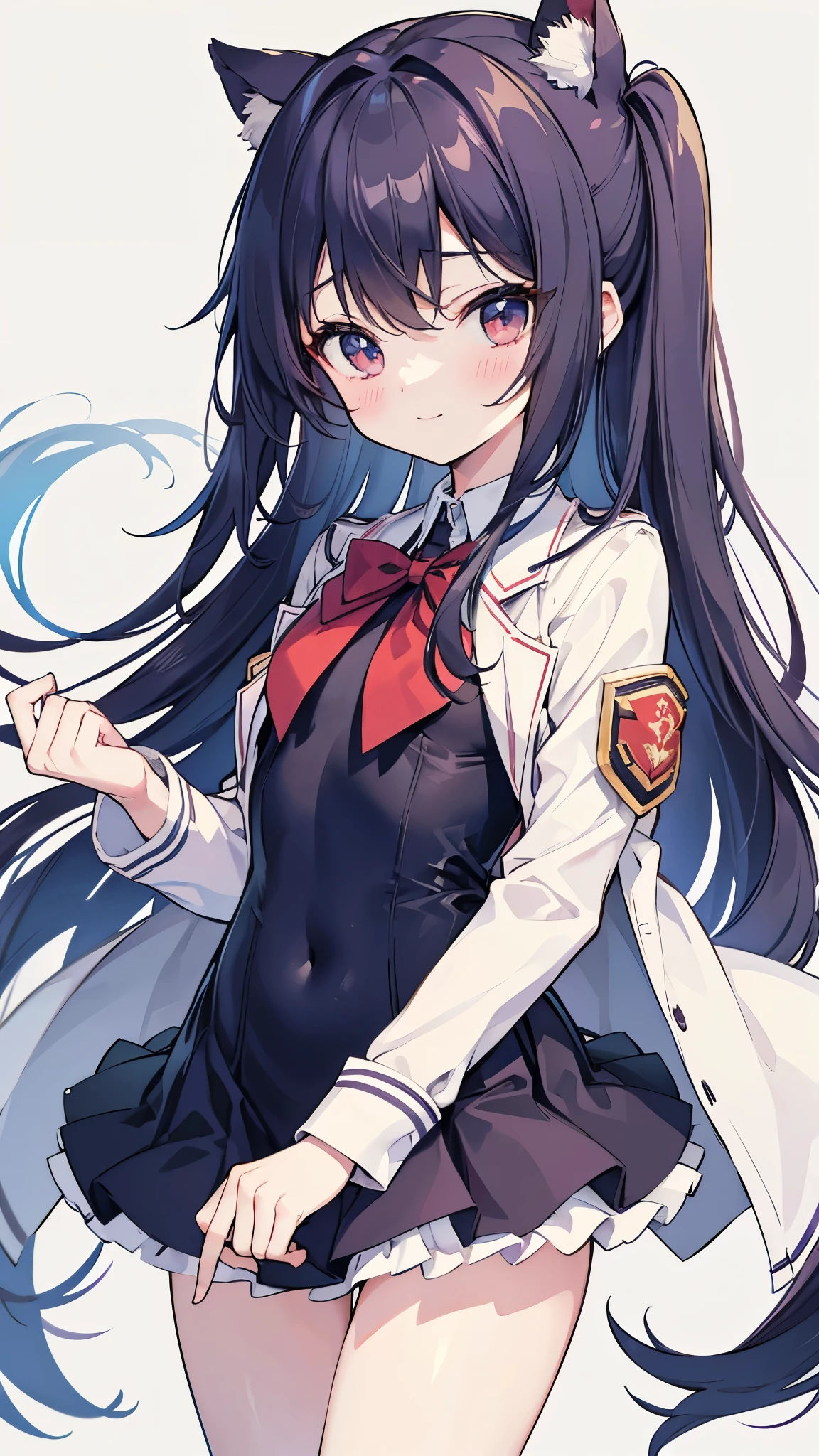 ((masterpiece、8k、highest quality、perfect fingers: 1.5、perfect anatomy: 1.5、background blur))、(Middle school students、slender、A shy and kind-hearted  beautiful girl、straight long hair：1.6)、（smile：1.4）、((Student uniforms、high waist、tutu、leotard：1.5))、（wide shot、standing position：1.5）、((No background：1.5))、
