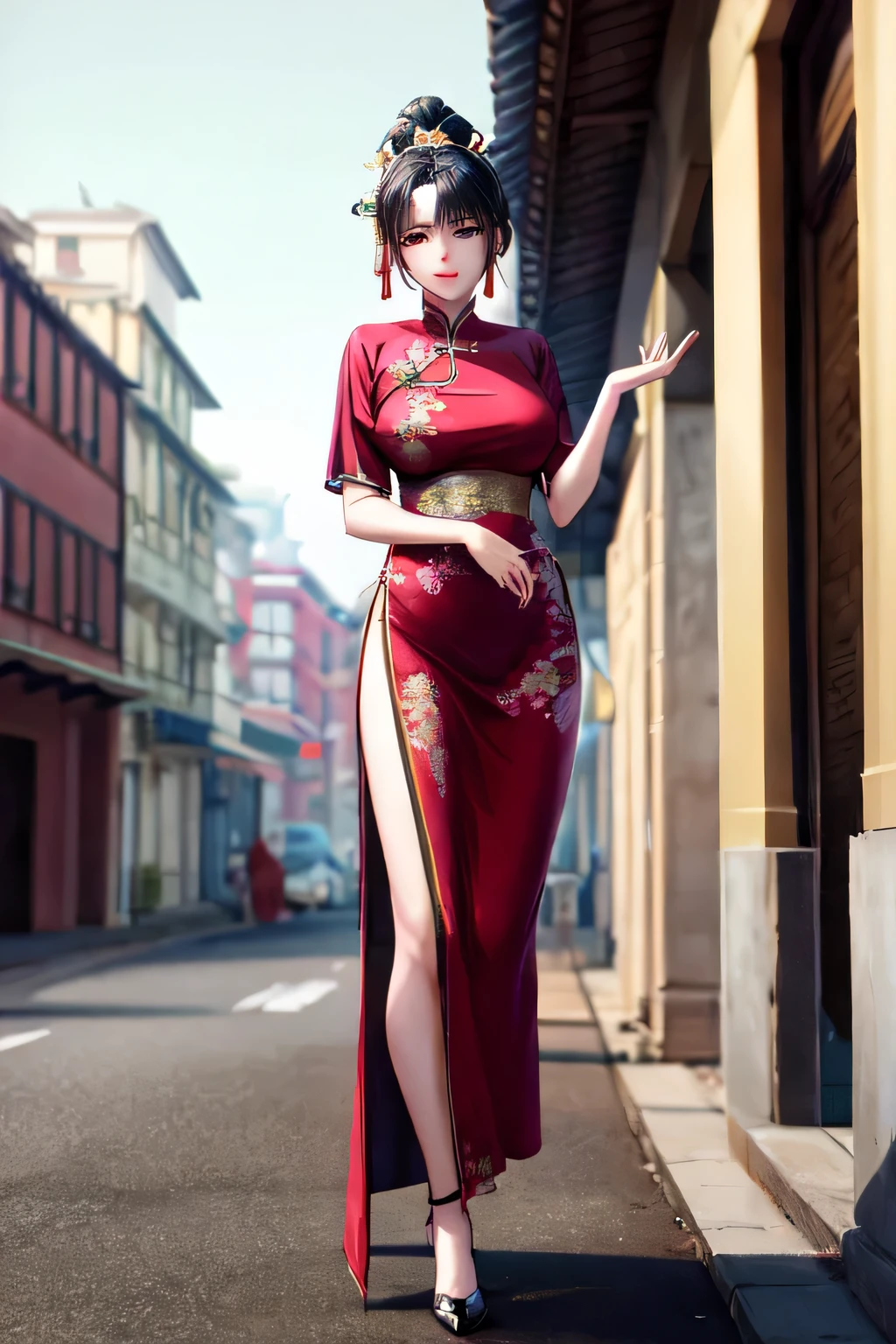 ((best quality)), ((masterpiece)), (film aesthetics:1.4) A Chinese ancient costume beauty,standing on the street,daytime,delicate light。