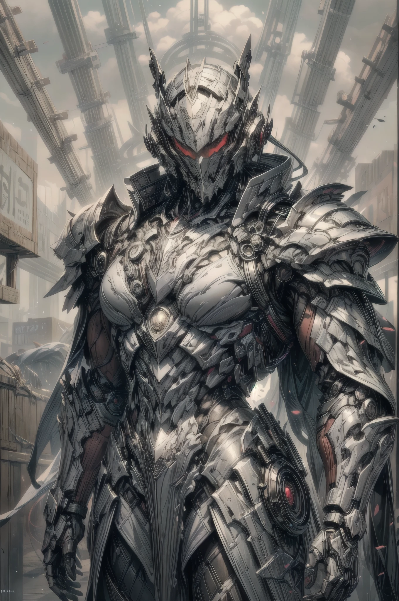 (((epic and visually stunning complex digital anime masterpiece:1.6, elegant decorated tactical military cyborg:1.3, ((gorgeous feminine male physique:1.3, graceful:1.4)) space soldier:1.3))), (((heavily muscled masculine chest:1.4, chiseled abs:1.4, heavily toned:1.4, slim yet muscular:1.3))), (((complex and beautiful:1.3, tactical:1.3, stunning scifi fantasy style:1.5, beautiful scifi style mechanical helmet:1.5, polarized visor:1.5))), (((elegant tactical double breasted trench coat:1.5, sleek exoskeleton:1.3))), (((form fitted armor plating:1.3, super sleek sensually revealing under suit:1.5, waist and thighs exposed:1.5)), ((flamboyant feminine essence:1.4, heavy mechanical gothic aesthetic:1.4)), ((androgynous body build)), (((toned yet heavily muscled gorgeous femboy physique:1.4, gorgeous perfectly defined muscles:1.4, toned sleek mechanical arms and legs:1.4, thick well rounded thighs:1.5, mechanical muscles))), ((((depth of field, cinematic lighting, chromatic aberration, ray tracing, UHD, masterpiece, top of head covered, super detail, high details, high quality, award winning, 8k, highres)))):1.6, (((dieselpunk, decopunk, artificial muscle))):1.6, (((beautifully engraved artdeco scifi style design:1.4, red and white armor:1.4)))