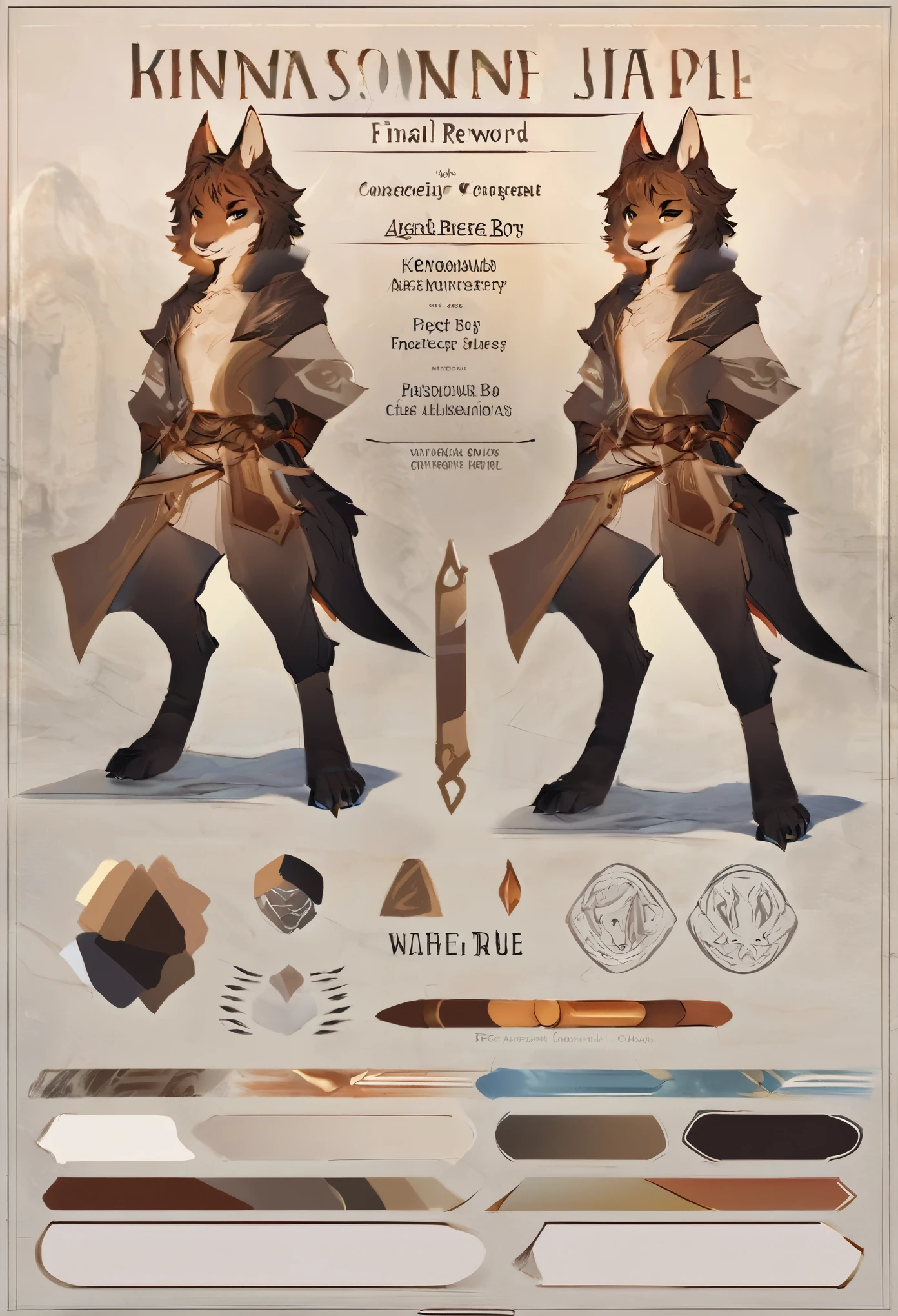 cover page, highres, top quality, best quality, paid reward available, unparalleled masterpiece, perfect artwork, absurdres, High-quality illustrations(style of final fantasy)(concept art, character sheet)perfect anatomy(handsome boy, kemono)(furry anthro),