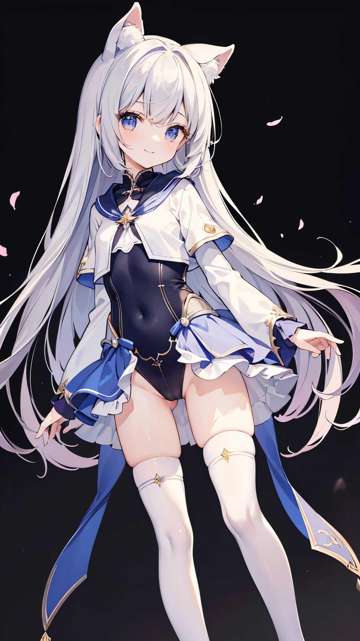 ((masterpiece、8k、highest quality、perfect fingers: 1.5、perfect anatomy: 1.5、background blur))、(、slender、A shy and kind-hearted  beautiful girl、straight long hair：1.6)、（smile：1.4）、((Great wizard style、high waist、long tutu leotard、thigh high socks：1.5))、（wide shot、standing position：1.5）、((No background：1.5))、
