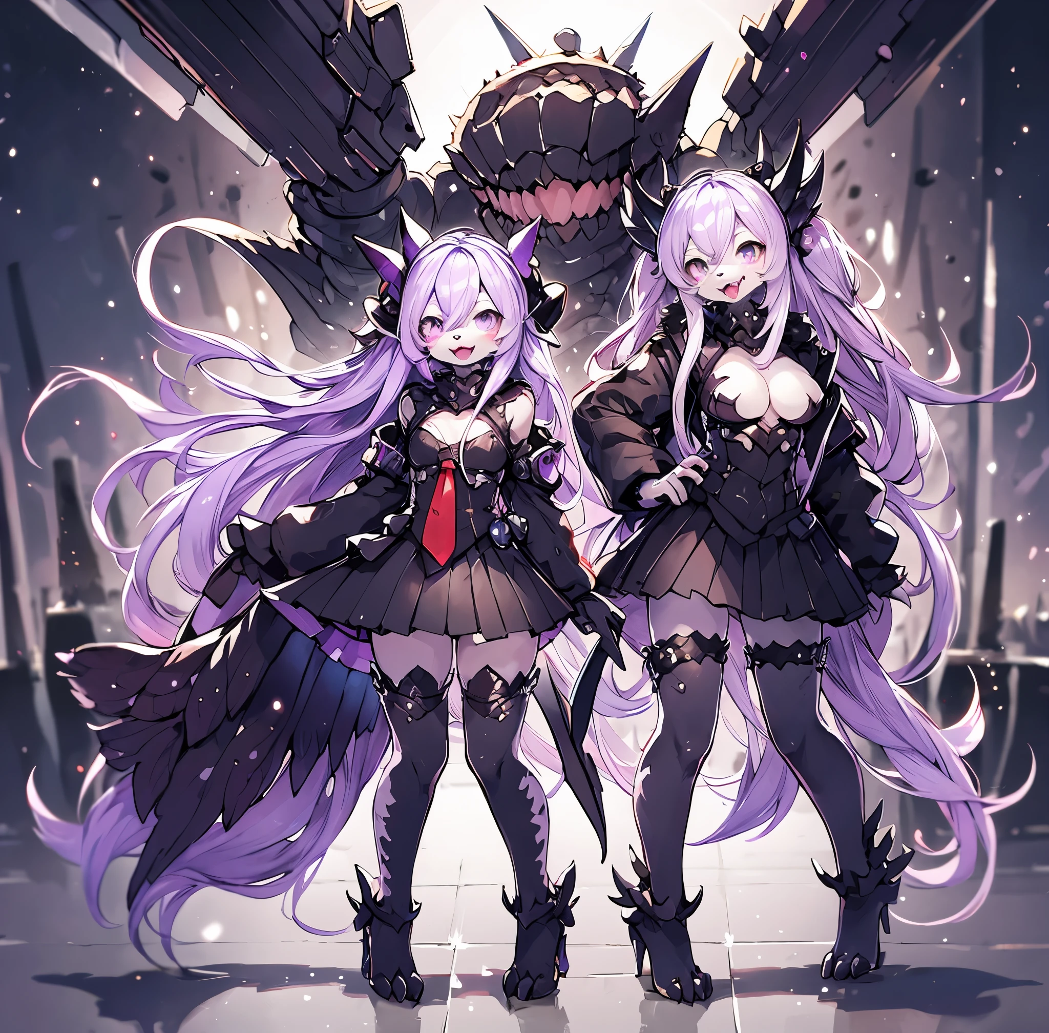 Female Dragon. KanColle's abyssal fleet element. ((Furry)). A turret with mouth. double teeth. purple color. metallic black shell. Anime style.