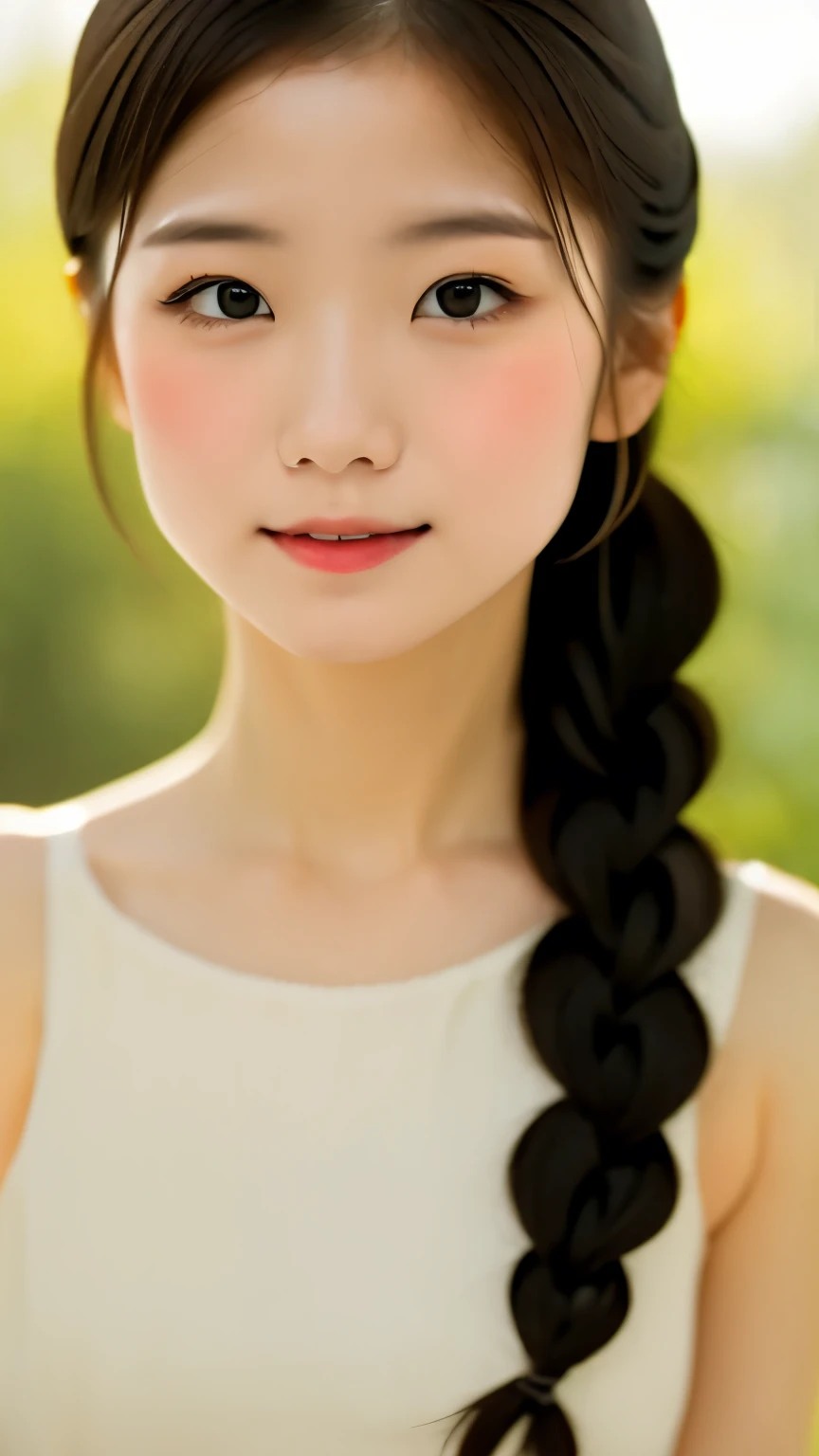 A small amount of her chest is visible through the gaps in her loose-fitting shirt.、high quality、masterpiece、Ultra-high resolution、beautiful girl、beautiful girl顔、Cute girl face、Braiding、whole body、whole bodyを撮影