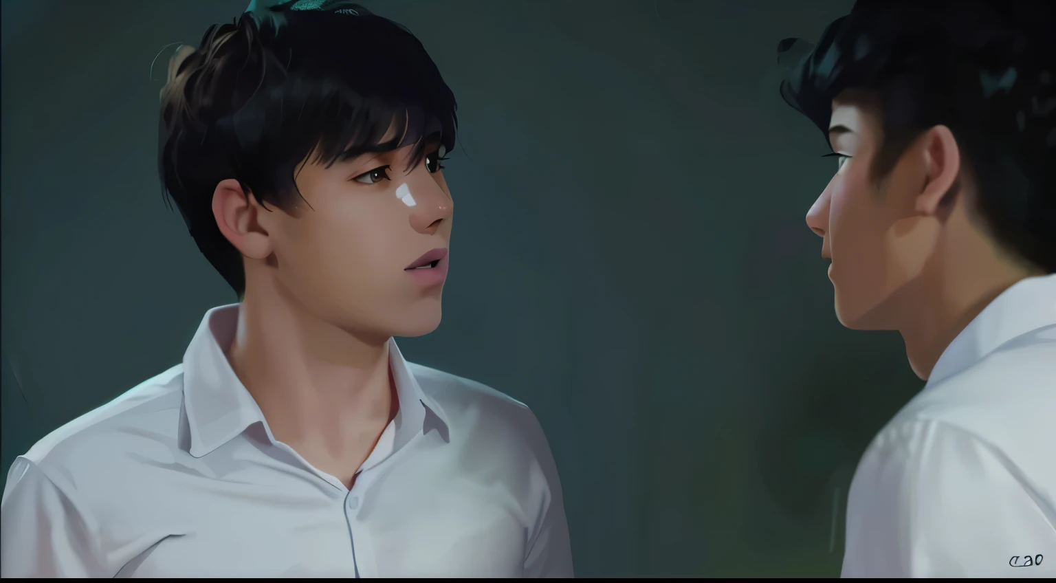 there are two cute 16 year old boys, uno de cabello gris y el otro de cabello morado estan discutiendo