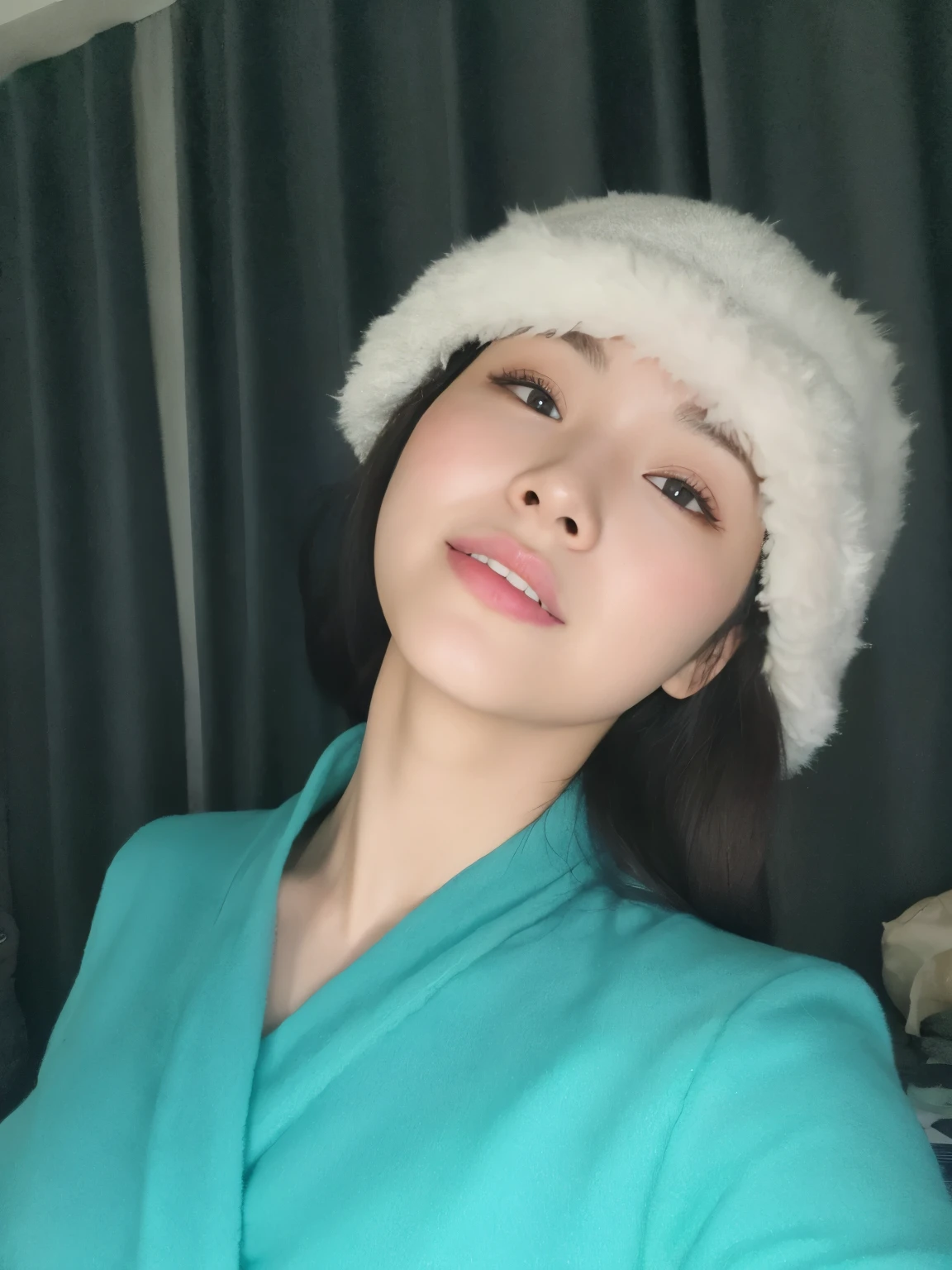 there is a woman wearing a hat and a blue robe, korean woman, korean girl, heonhwa choe, beautiful south korean woman, wan adorable korean face, gorgeous young korean woman, beautiful young korean woman, young adorable korean face, lee ji - eun, jaeyeon nam, lee ji-eun, park ji-min, sakimichan