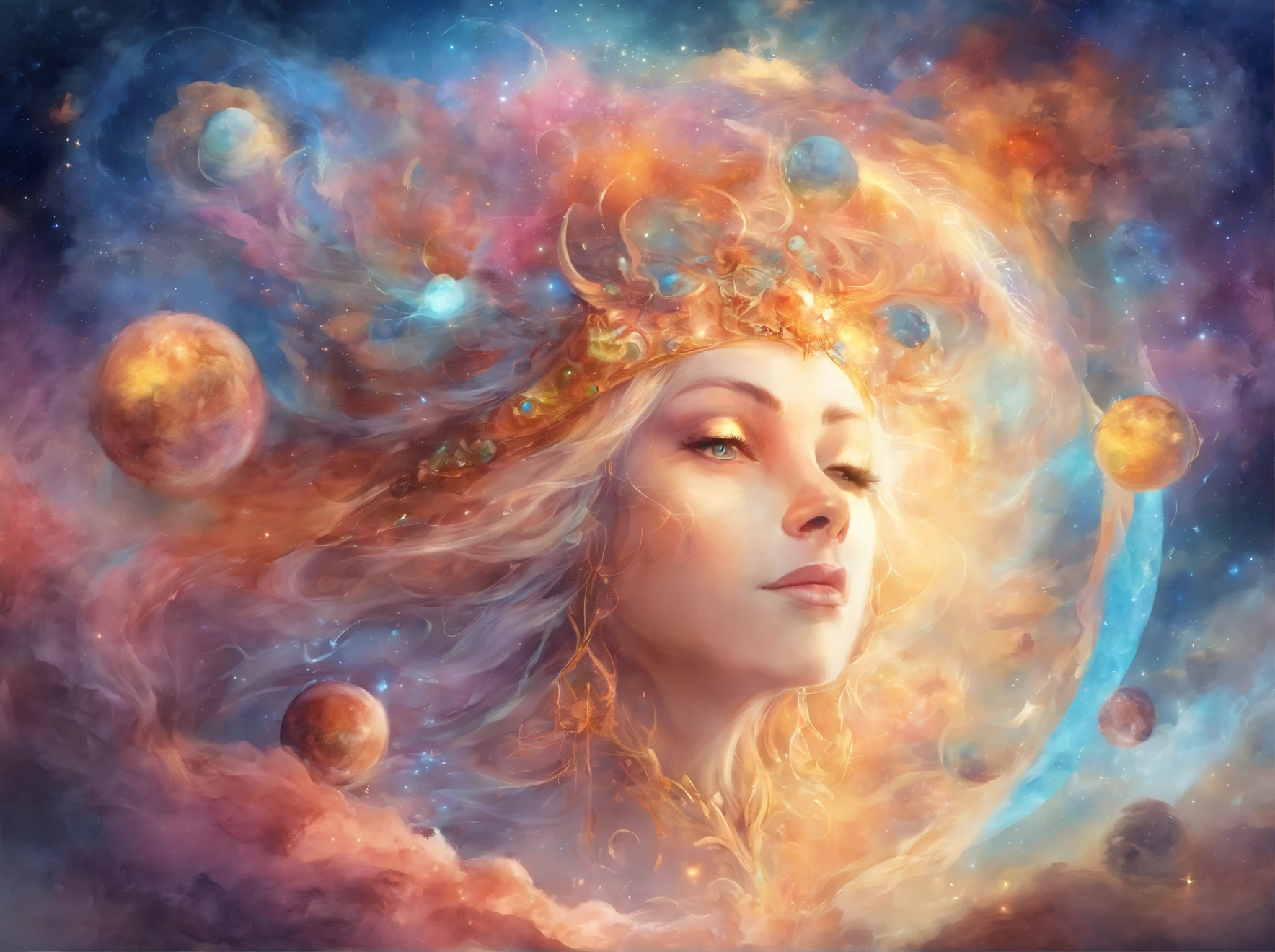 (((The Birhth of the multiverse))).　(((Brahma's Blink))),  (((another universe are born))). (((Fantasy art))), ((joyful energy)), ((watercolor style)),
