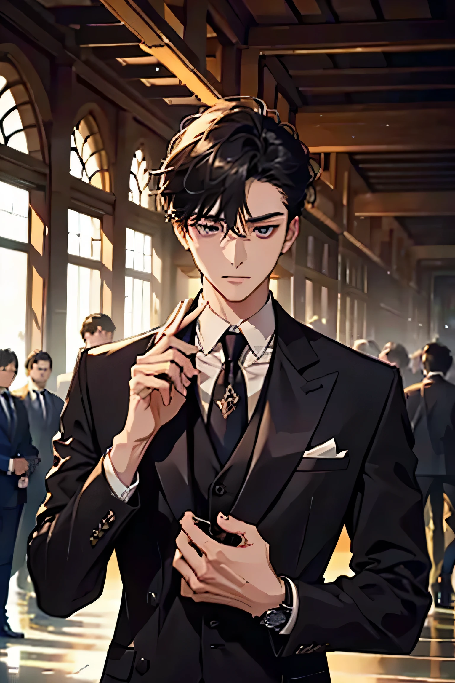 Tall and mighty,Standing in a crowd can immediately attract attention。
A carefully crafted face,The lines are deep and decisive,Showing his firmness and decisiveness。
Deep eyes sparkle with intelligence,Revealing his keen business acumen。
His slender and powerful fingers always wear an exquisite watch.,Demonstrating his pursuit of quality and details。
Dress style:
Jiang Haoxiang always wears a custom-made dark suit,The cut of the suit fits perfectly,Highlight his body and posture。
Suit collars are often slightly open,Revealing a straight neck,Gives people a majestic and elegant feeling。
He often wears a delicate tie,The style and color of the tie show his attention to detail and taste.。
Wearing a pair of shiny leather shoes,Wipe the uppers clean,A walk that exudes confidence and authority。
accessories:
Except for the famous list,Jiang Haoxiang often wears a golden tie clip,This is one of his signature accessories,Demonstrates his noble taste。
on wrist,Probably wearing a delicate bracelet,Make the overall look more noble。