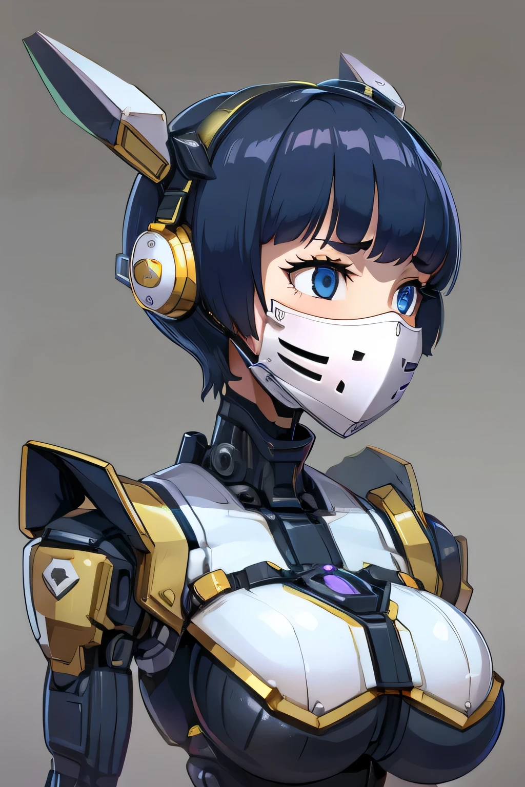 robot girl, humanoid robot, robot joints, full face mask, huge tits