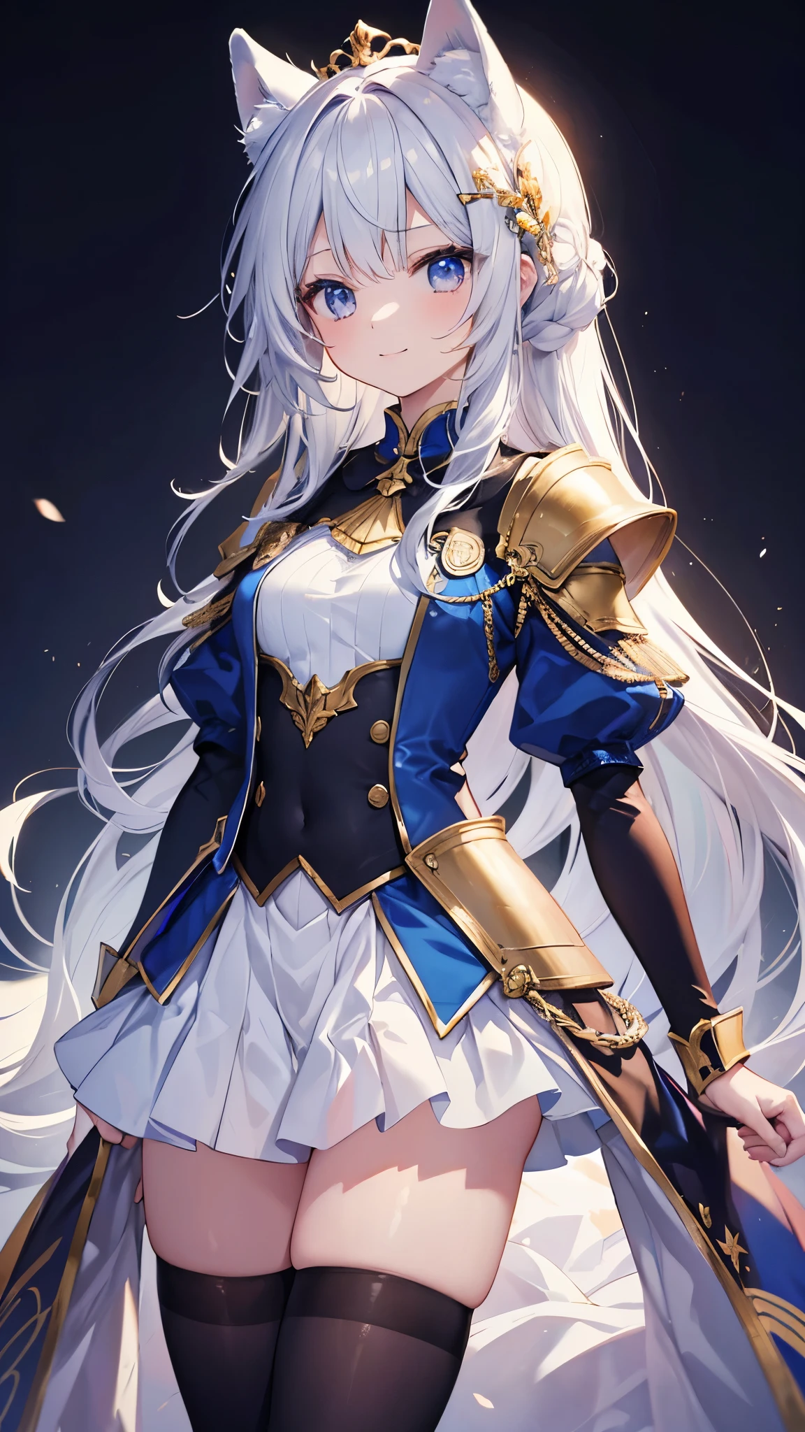 ((masterpiece、8k、highest quality、perfect fingers: 1.5、perfect anatomy: 1.5、background blur))、(Middle school students、slender、A shy and kind-hearted  beautiful girl、straight long hair：1.6)、((smile：1.4))、((Princess Knight、armor、high waist、long tutu leotard、thigh high socks：1.5))、（wide shot、standing position：1.5）、((No background：1.5))、
