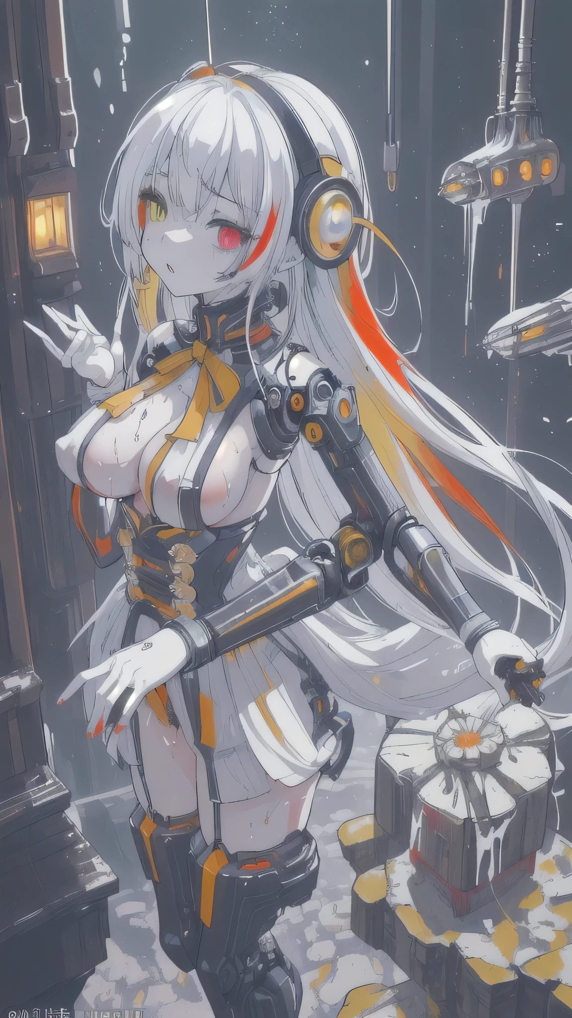 (masterpiece:1.3), (best movie quality), (divine painter), (extremely fine), (beautiful), (very detailed settings:1), (artistic lighting), (muddy white god々A high-spec lady covered in hot liquid、Name is「Nemo」), short blue haired, (eye+yellow+red:1.4), (multicolored eye+heterochromia), 24-years-old, 「Nemo」is now、with your fingers「Nemo」Muddy white god playing with the between his legs and the vagineen his penis々overfg with fresh liquid, I'm excited and my clitoris is stic, Beautifully shaped, large breasts and small nippleing cyberpunk clotemo」He is a cutting-edge engineer in scientific research in the ultra-future world of 3600, when science and technology have advanced. (The robots around me are the best masterpieces), (After the end of World War VI、There are very few surviving humans、「Nemo」looks at the man、White god with mud from the female genitals々Fresh liquid overflows), (「Nead of getting stronger by inserting a dildo into the vagina、I always climax and squilewd), (「Nemo」A white mess comeof the female genitaf々The new liquid is、It smells very good and is sweet likeIt has the power to heal wounds、「Nemo」can be freely manipulated),