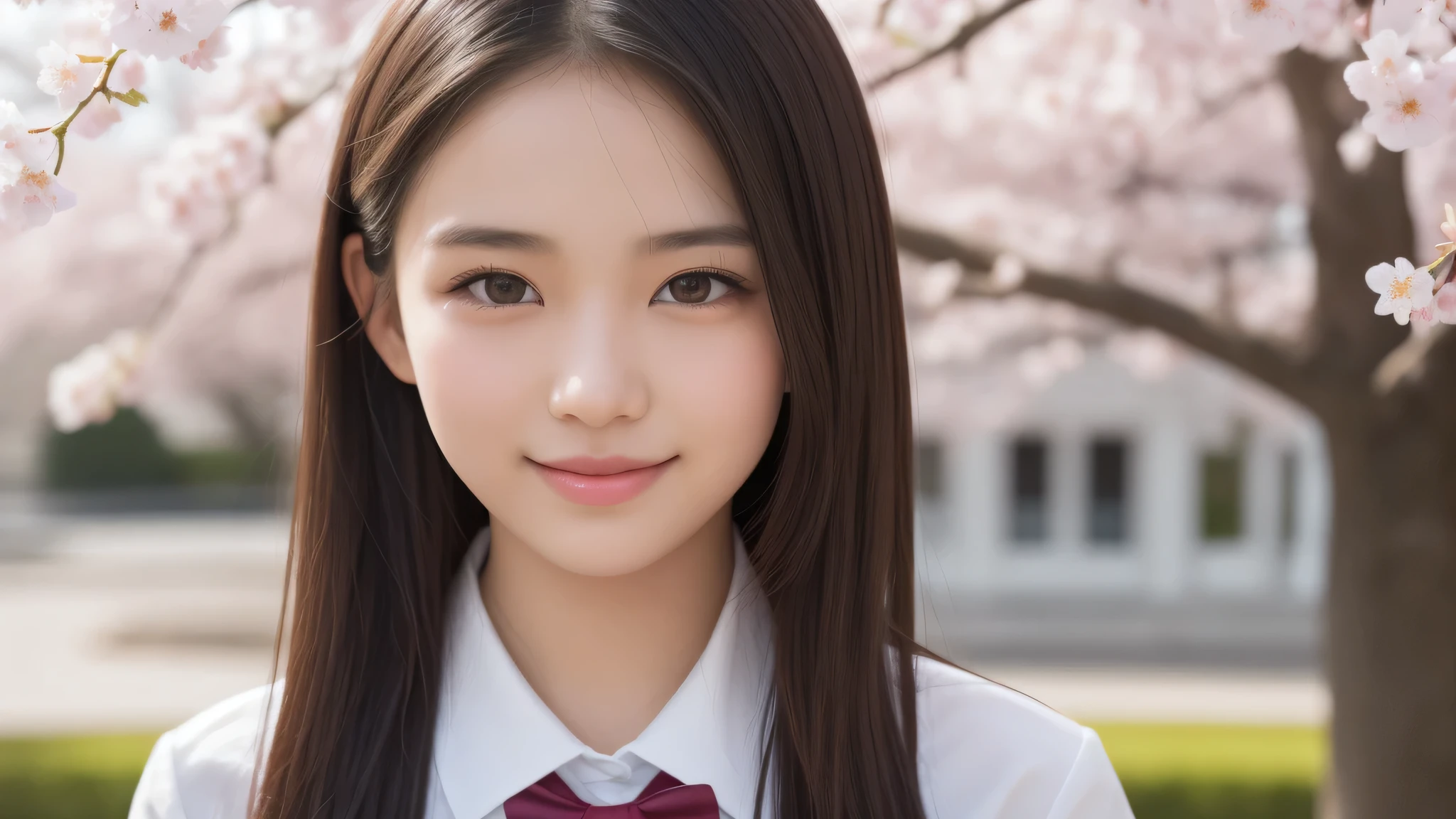 (1girl), yo, enchanting smile, (highly detailed eyes, highly detailed face), Fresh, very clean appearance, (hyper-realistic, hight resolution), (best Quality:1.4), Professional Photography, (high school uniform:1.2), cherry blossoms, focus on the face, 