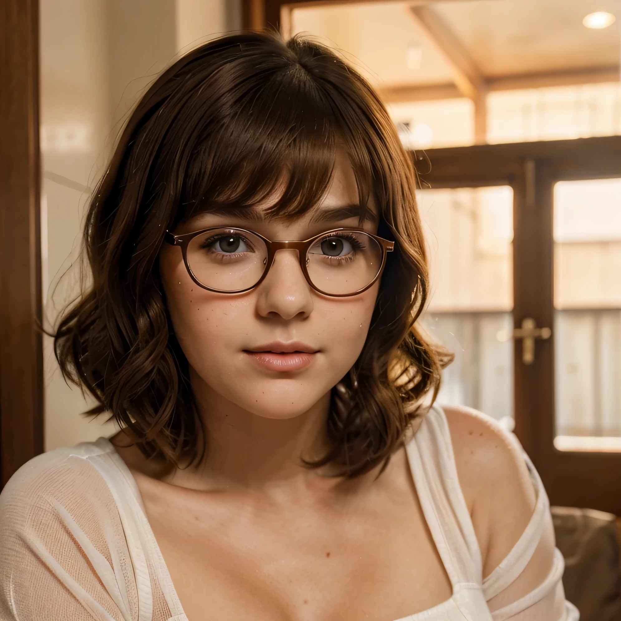 Girl with curly hair wearing glasses