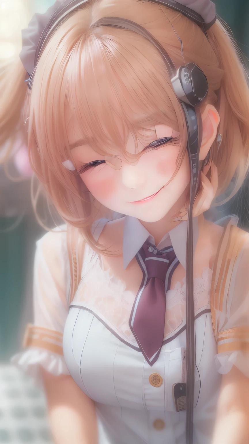 idol uniform , mic , stage , master piece , best quality , detailed , bangs , woman ,flat chest, smile

