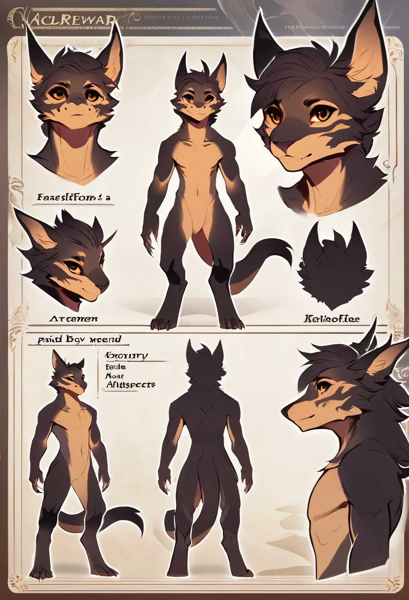 cover page, highres, top quality, best quality, paid reward available, unparalleled masterpiece, perfect artwork, absurdres, High-quality illustrations(style of final fantasy)(concept art, character sheet)perfect anatomy(handsome boy, kemono)(furry anthro),