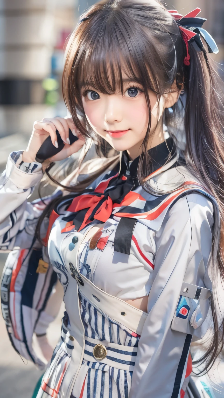 (highest quality,masterpiece:1.3,Ultra-high resolution),(Very detailed、Caustics) (Realistic:1.4, RAW shooting、)Ultra-Realistic Capture、Very detailed、Natural skin texture、masterpiece、(Japanese woman wearing a long parka:1.3), Adorable expression、Expressions of happiness、、height: 160cm、Young Face、Amazingly cute、Twin tails、Straight hair、Scrunchie、Black Hair、light makeup、necklace、H-cup busty、Shining thighs、Background details、smile、An inviting gaze、Anatomically correct、Attention to detail、Great skiing, Great skiinged,sitting on a bench at the top of a mountain、Tight ski wear, Sitting cute in the snow, Snow piles up on my body、Shooting from the front、Same perspective、