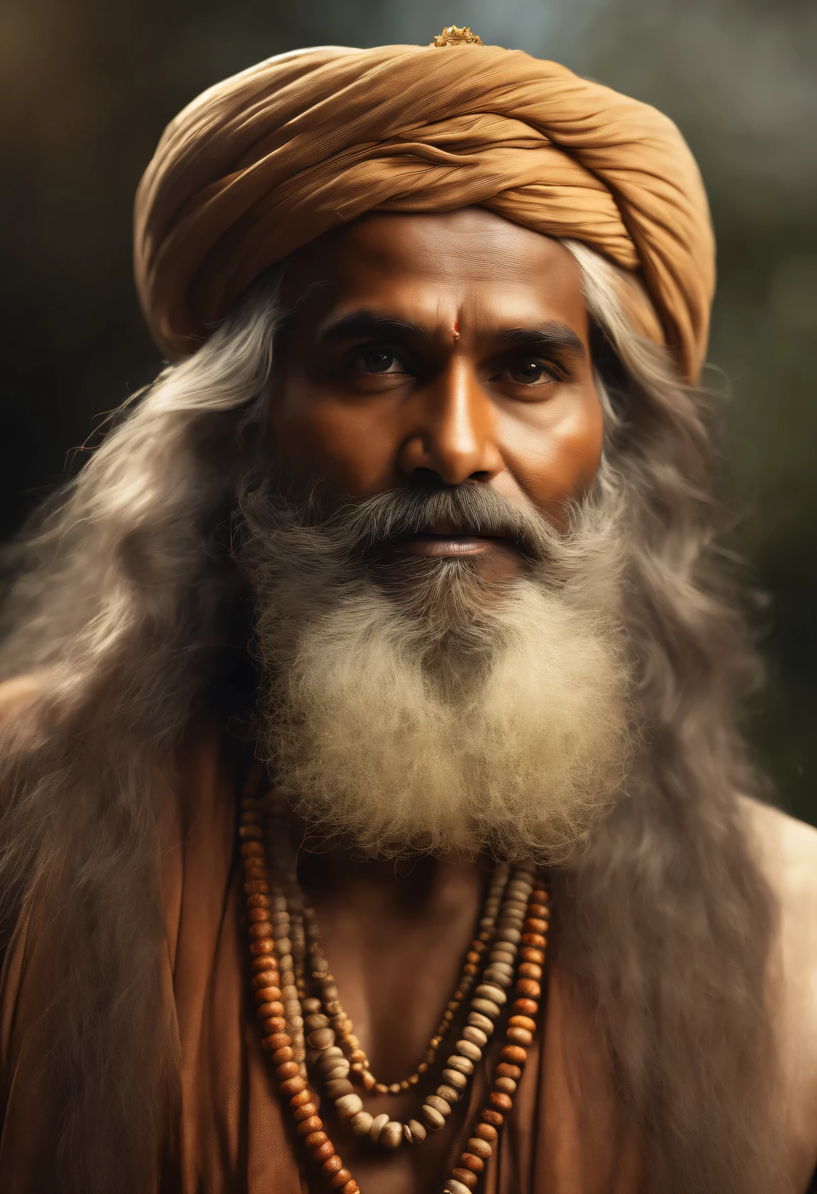 "A person resembling an Indian babaji, mature personality, confident look, priest, rishi, monk, yogi, spritual guru, he looks like mixers of australoid and negro race, indian, he has captured in a medium shot, sparks, glossy, dust particles, 3D look, sunshine, feathers, HD, flowers, studio, digital studio, Glowing hair, glossy eyes,((ultra realistic:1.8)),((Best quality)), ((Masterpiece)),((Detailed)),RAW, (Upper body shot:1.3),(Full body portrait:1.2)."
