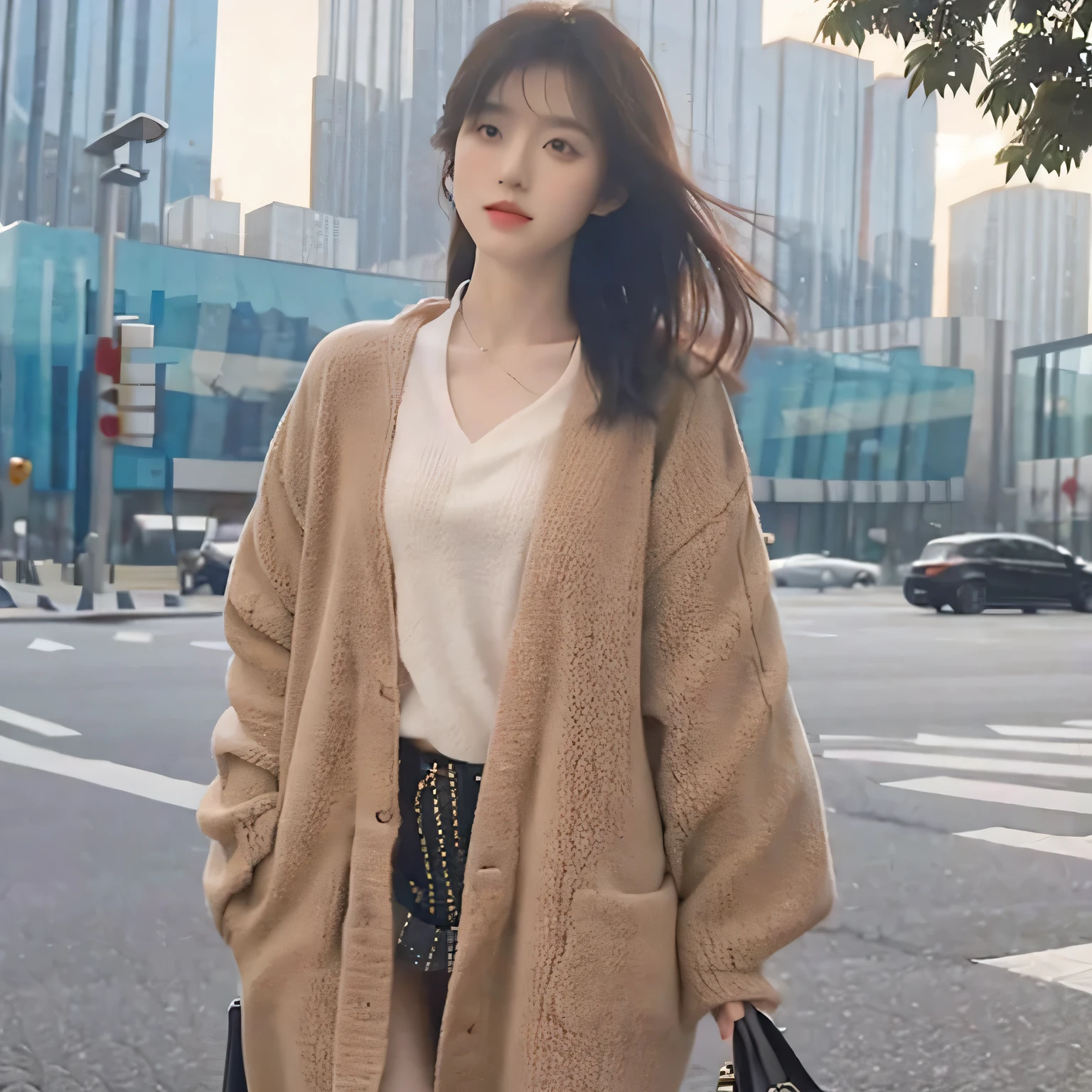 An Asian beauty,White skin,Looks very beautiful,Wearing fashionable clothes,Very sunny,cute