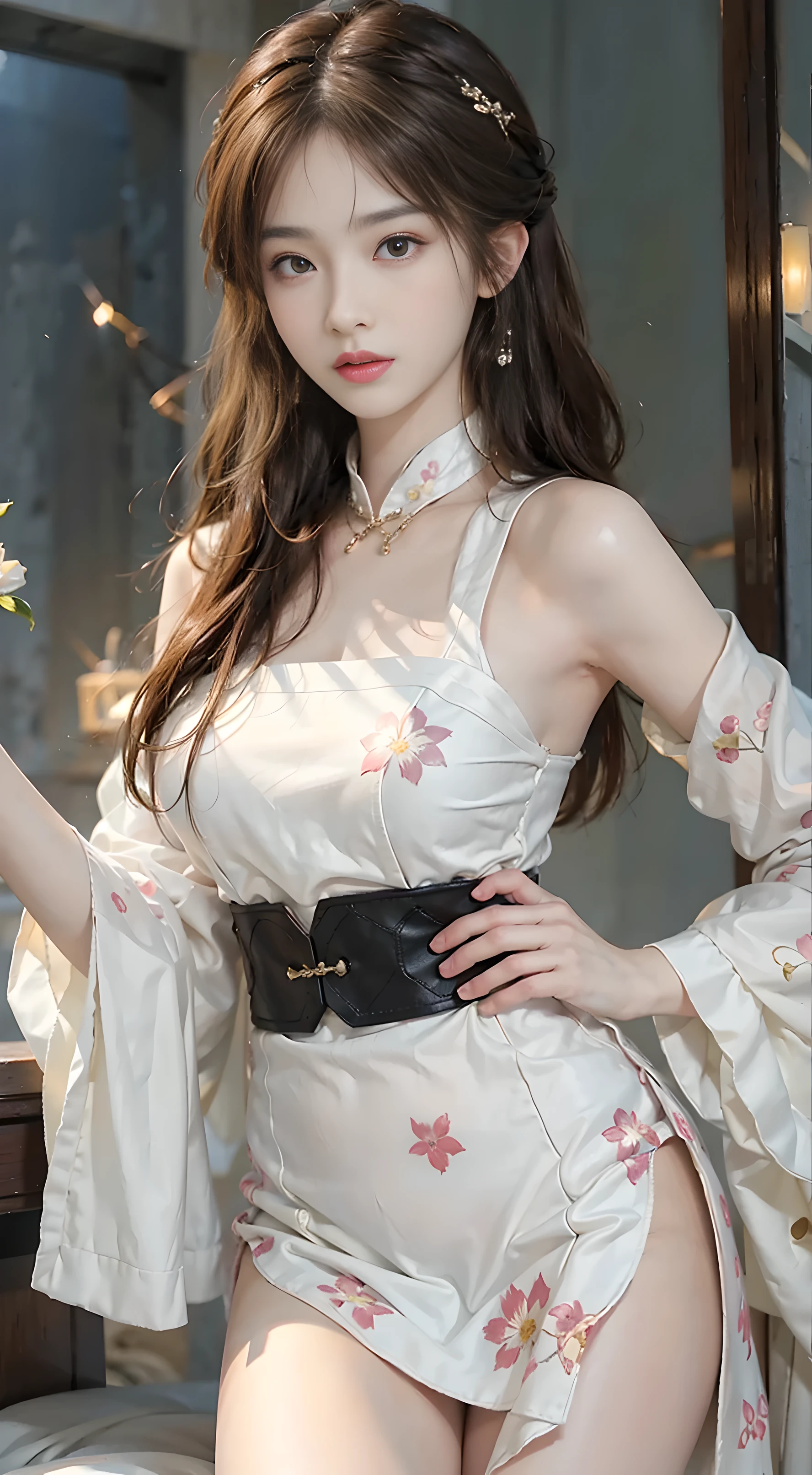top-quality、​masterpiece、超A high resolution、(Realistic:1.4)、Raw photo、1 23-year-old girl、, sexy dress, lighting like a movie