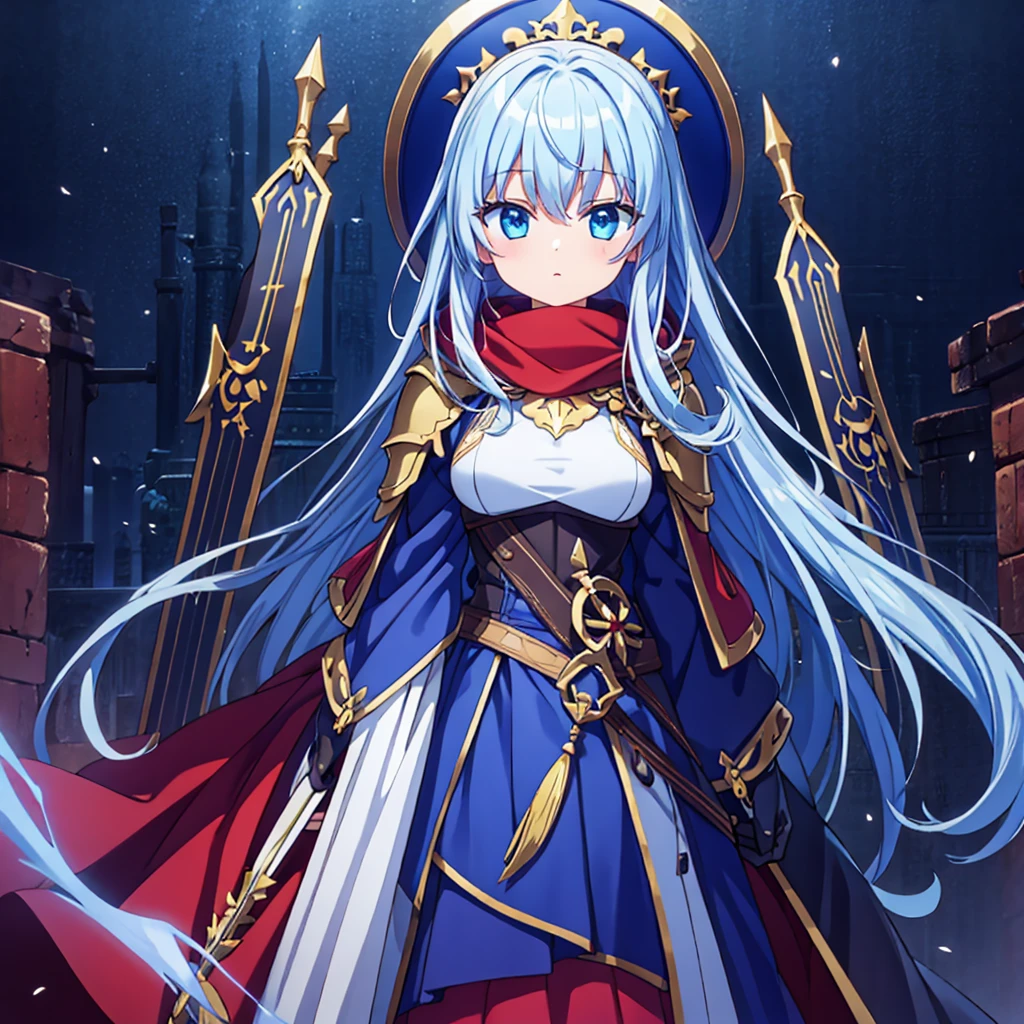 (masterpiece)、(highest quality)、(One male、Armor Knight、metal texture、red cloak)、(One female、Blue muffler、blue cloak、Completely naked)
