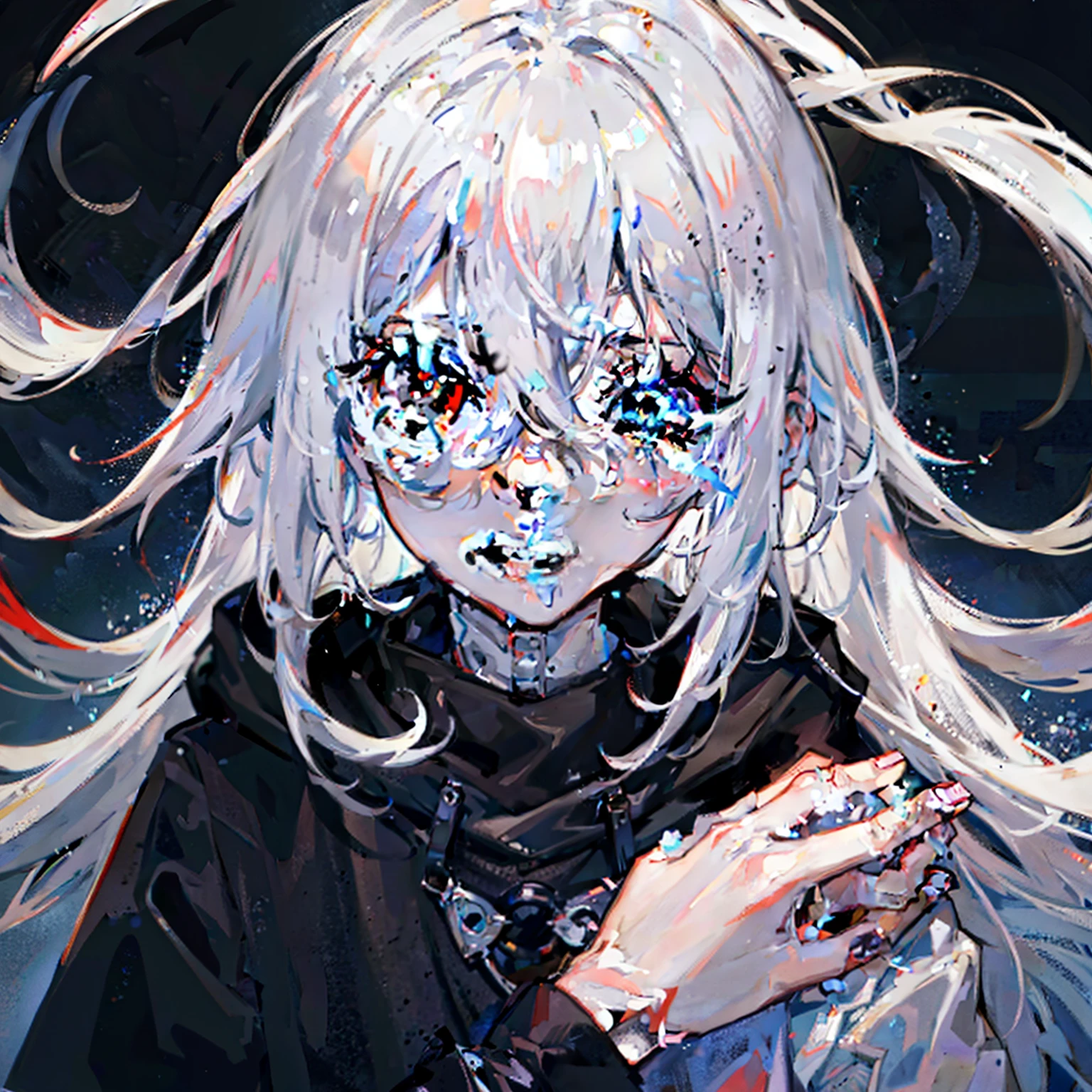 Anime boy, shadows ,albino,glowing eyes ,deranged grin,maniac,close up,white hair and white eyelashes, purplish white and red eyes, heterochromia,hoodie,messy Wolfcut hair, insane, half body, heavily raining,8k,k, HD, unparalleled masterpiece, epic, cinematic lighting, cinematic, high resolution lens