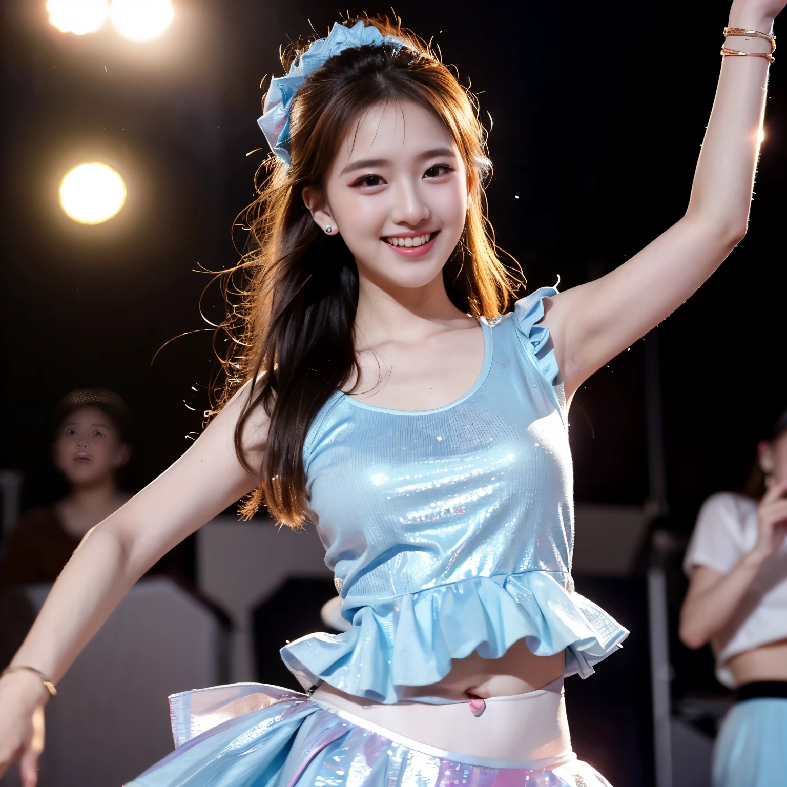 Gorgeous Idol、whole body、good style、、、、、silver and blue shiny costume