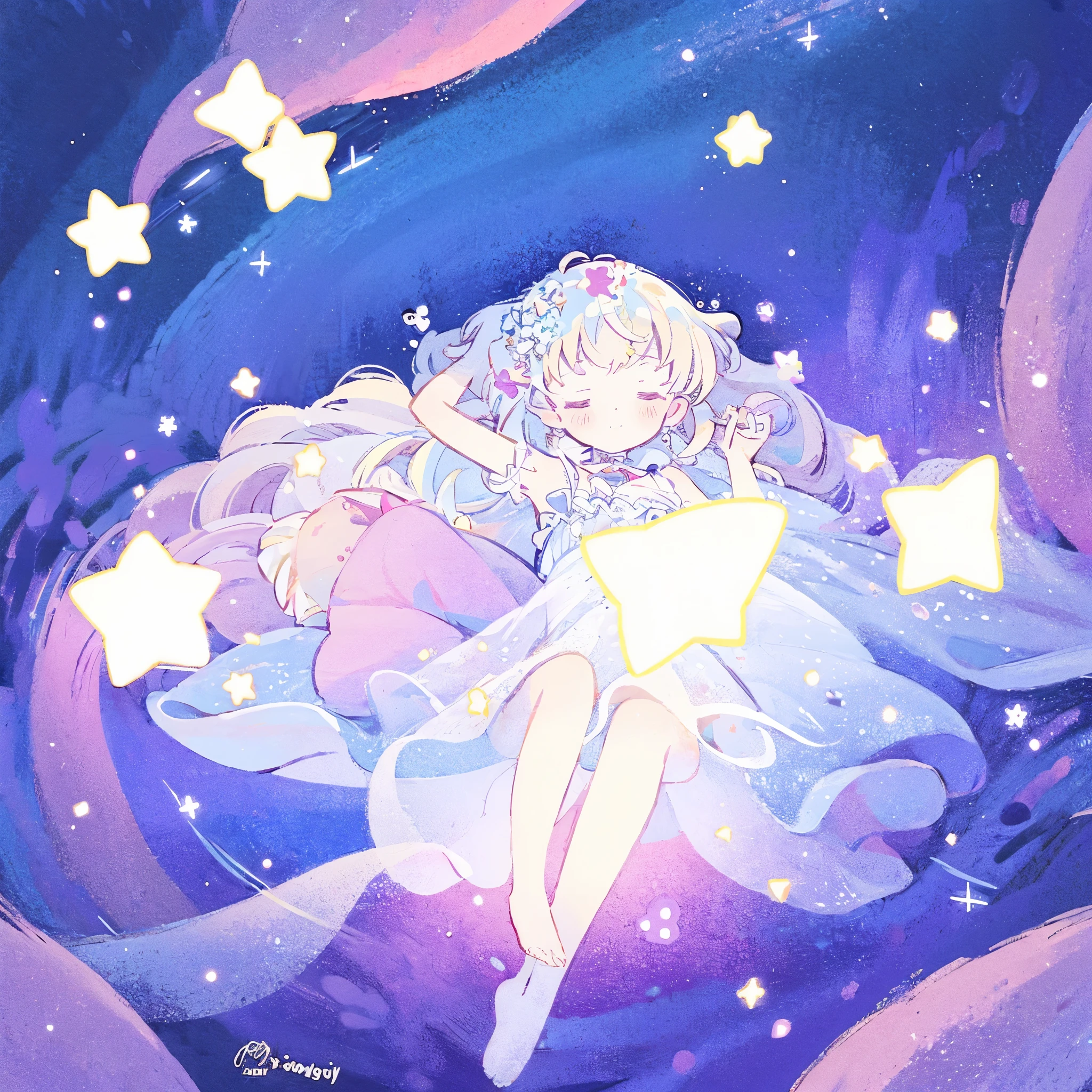 complex background, wishing star background, a woman wearing an ethereal mystical pink translucent dress that reflects the stars, perfume promo art, mystic, complex drawing, highly detailed, Covergirl brand, promo art, artistic rendition, ethereal, starry night, midjourney style