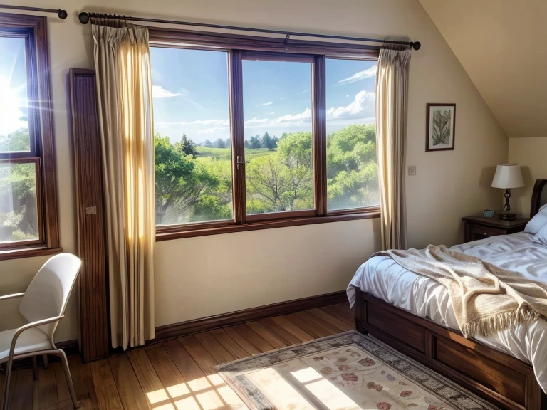 (best quality,4K,8K,high resolution,masterpiece:1.2),Super detailed,(actual,photoactual,photo-actual:1.37),spring morning,The sun shines in through the window,Enjoy a cup of coffee in bed,Beautiful and delicate eyes,Soft sunlight illuminates the room,Comfortable and warm atmosphere,Sunlight shines through the curtains,Warm and inviting colors,Peaceful and quiet atmosphere,natural lighting,The breeze rustles the curtains,Sunlit room,Refreshing and refreshing,the beginning of a new day,Relax and rejuvenate,clear blue sky,The window is full of greenery,Flowers are blooming outside，Aromatic,a feeling of calm and contentment,Soft morning light fills the space,Morning ritual,quiet and calm,The aroma of freshly brewed coffee,cozy blanket,joyful anticipation,Nicely decorated room,The air is filled with the smell of spring,Relax and relax,Time to reflect and recharge