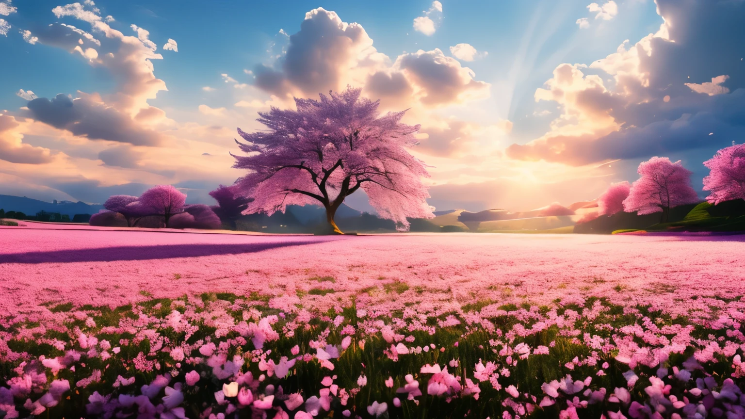 (((masterpiece))), ((super fine, 16k)), sunrise, light powder, cherry blossom petals filling the field of vision, dancing spring storm, (wind, wind-effect), first spring wind, spring morning