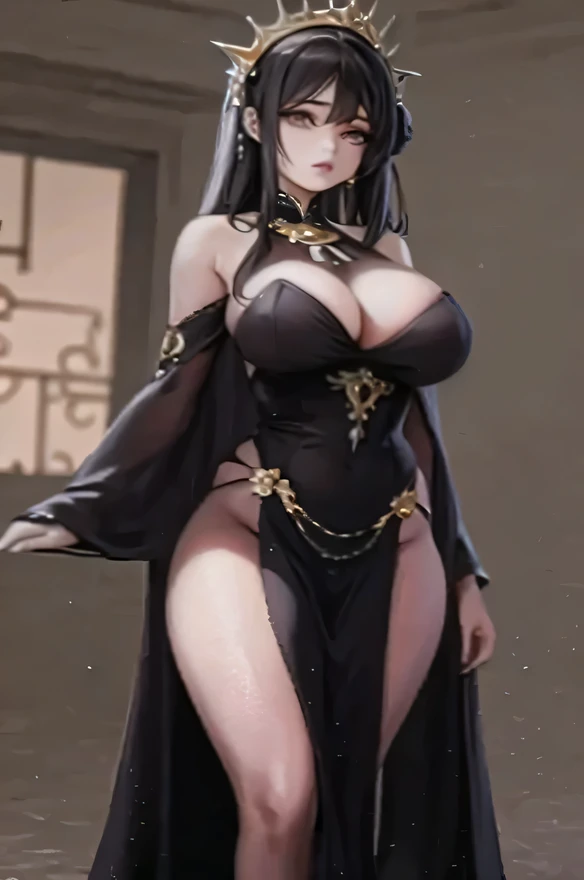 un primer plano de la figura de una mujer con un vestido negro, wlop intrincado, piel brillante, diosa. detalle extremadamente alto, vista completa de la hechicera oscura, pose elegante real, oshun epic 3d, hermosa condesa elfa oscura, Arte WLOP, fantasy robe, ( figura muy detallada ), al estilo de wlop, Lo mejor en WLOP