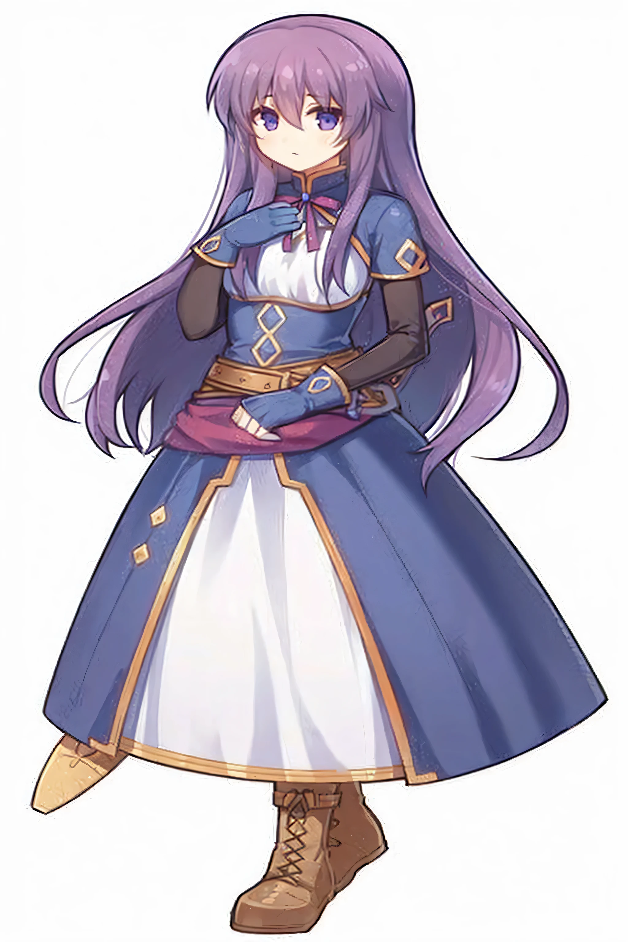 una mujer con un vestido azul y botas marrones de pie, lucina from emblema de fuego, astri lohne, impacto de ayaka genshin, inspirado en Li Chevalier, beatriz azul, retrato, caballeros del zodiaco, , hestia, pretty female clergyman, arte oficial del personaje, natalie from epic battle fantasy, palutena lady, emblema de fuego, yo era el punto, marin kitagawa fan art