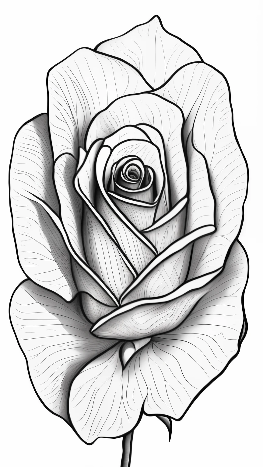 a drawing of a rose with a stem and leaves, perfectly detailed linework, detailed flowers, extremely detailed linework, perfect pen and ink line art, immaculate shading, highly detailed linework, detailed line work, detailed linework, detailed shading, thick lines highly detailed, black and white detailed sketch, line drawing tattoos, highly detailed sketch, line work, simple yet detailed