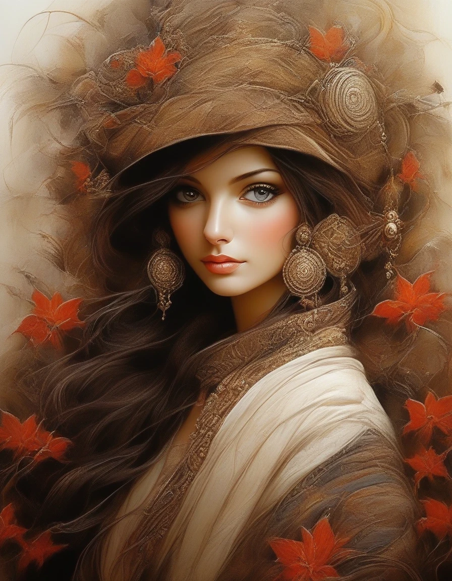 in style of conté artwork, portrait, beautiful detailed