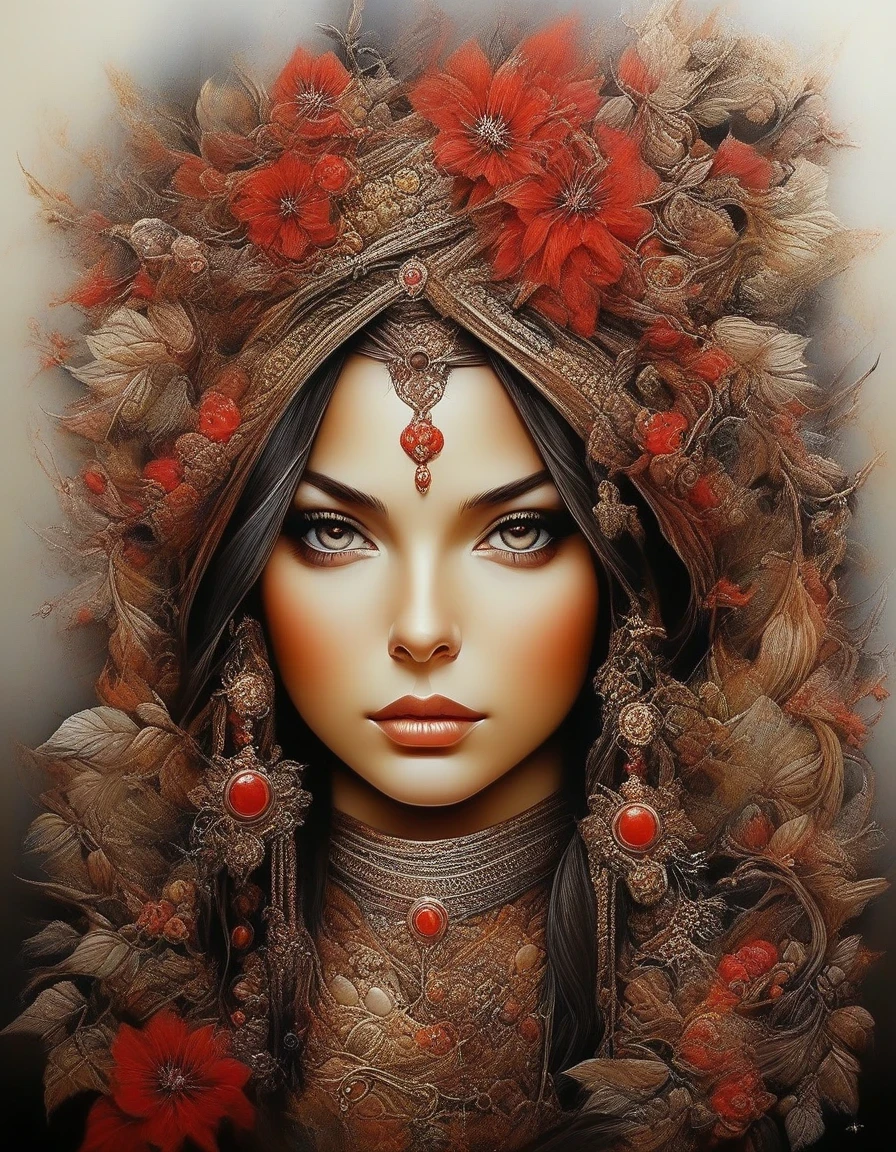 in style of conté artwork, portrait, beautiful detailed