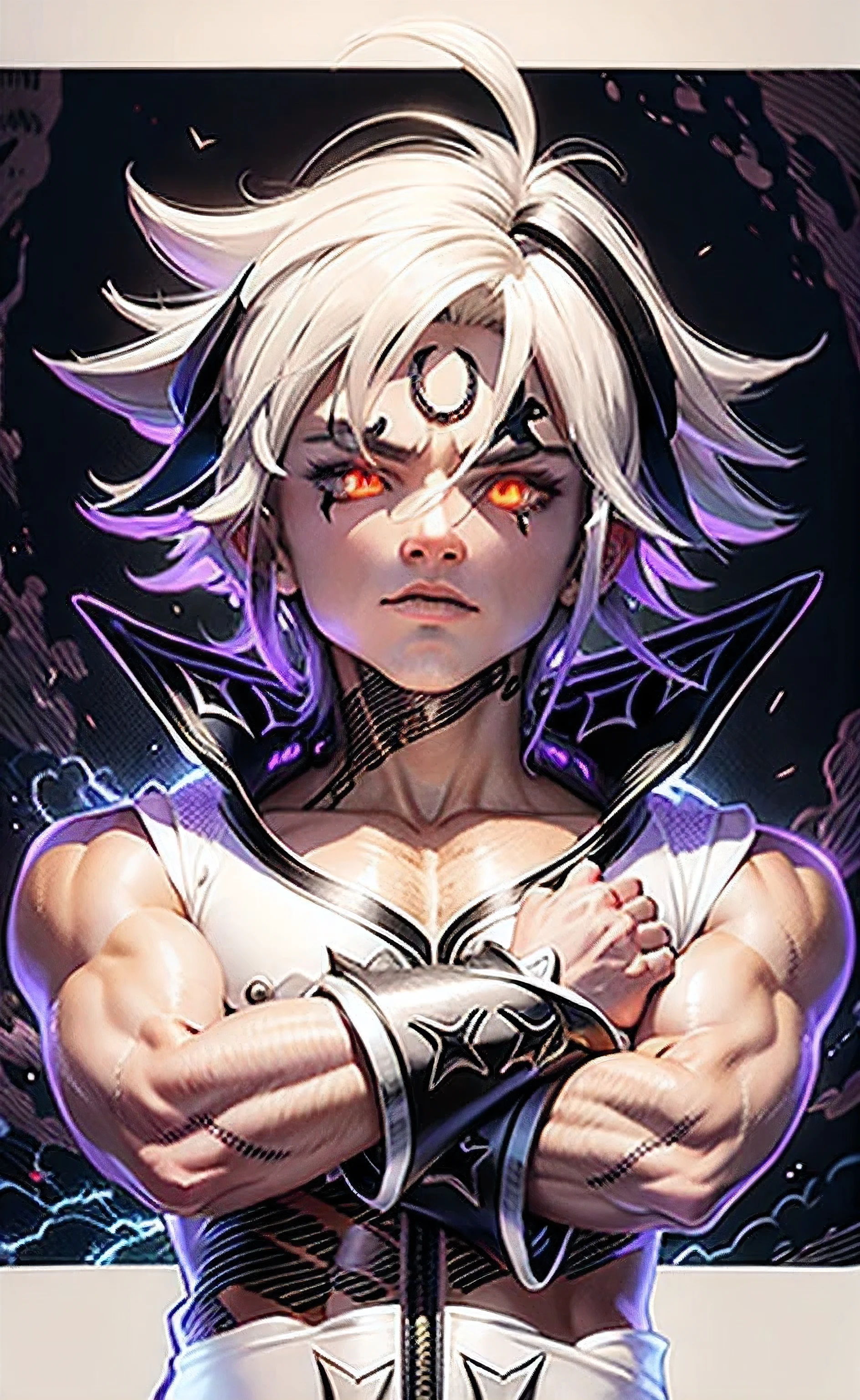 Masterpiece, best image of the year, meliodas in his best form as supreme demon, demonic mark, demonic aura, white leather clothing, most feared demon