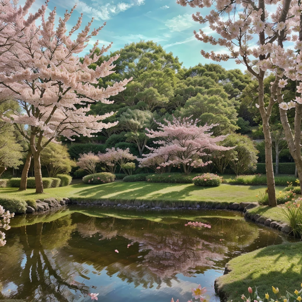(best quality,4k,8k,highres,masterpiece:1.2),ultra-detailed,(realistic,photorealistic,photo-realistic:1.37),fresh, vibrant, tranquil, Spring morning, blooming flowers, gentle breeze, clear blue sky, golden sunlight, lush green grass, twittering birds, shimmering dewdrops, colorful butterflies, joyful laughter, peaceful atmosphere, joyful anticipation, reawakening nature, serene surroundings, soft pastel colors, warm embrace of nature, new beginnings, pure happiness, radiant energy, soft petals, delicate fragrance, delicate daffodils, flourishing cherry blossoms, dancing daisies, cheerful tulips, vibrant azaleas, graceful magnolias, blossoming trees, graceful swaying branches, tranquil pond, playful ducks, serene reflection, pleasant chirping, harmonious symphony, refreshing scent of blossoms, delightful awakening.