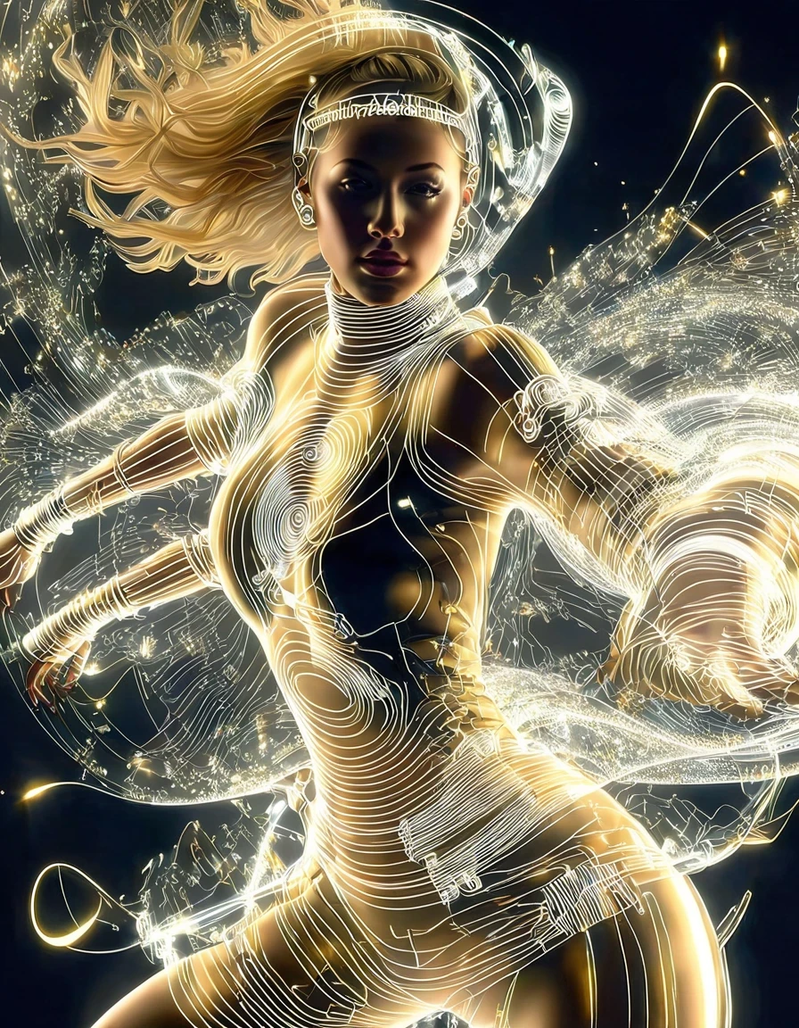 (Transparent hip-hop girl：0.65), （Hip-hop costumes）Transparent ray tracing, Clear magic symbols, The transformation of materiality and immateriality, Gold Cultivation， in the style of Mike Winkelman, surreal, Visual exaggeration, Nano punk,atom punck, assemble ,circuit,light painting,♒︎,Pisces, ♓︎,Unreal Engine,octane rendering,V-ray,high detail ,super quality,High resolution,Surrealism,16K,super wide angle,satellite view,bioluminescence,