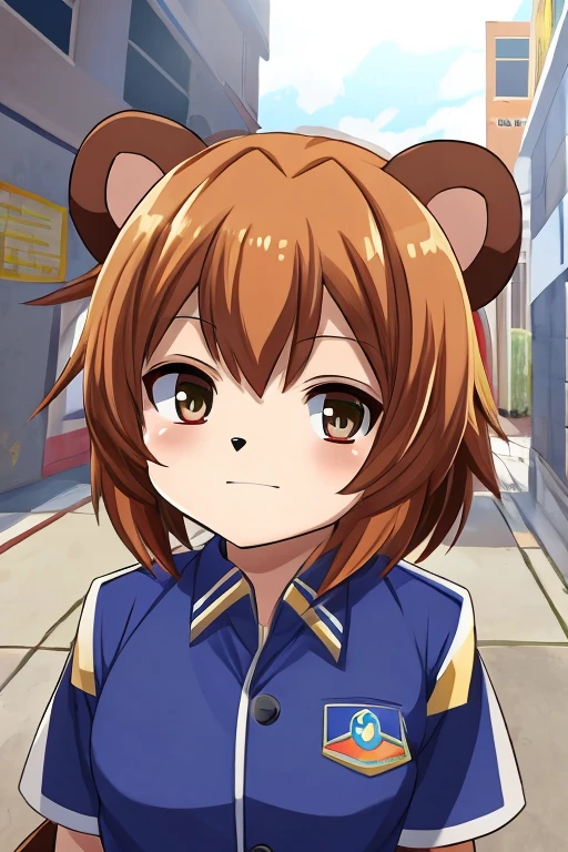 garota tanuki, 14 anos de idade, furry, usando uniforme escolar (estilo de escolas japonesas), corpo bem definido, na rua indo para a escola, imagem de melhor qualidade, super detalhada, estilo anime