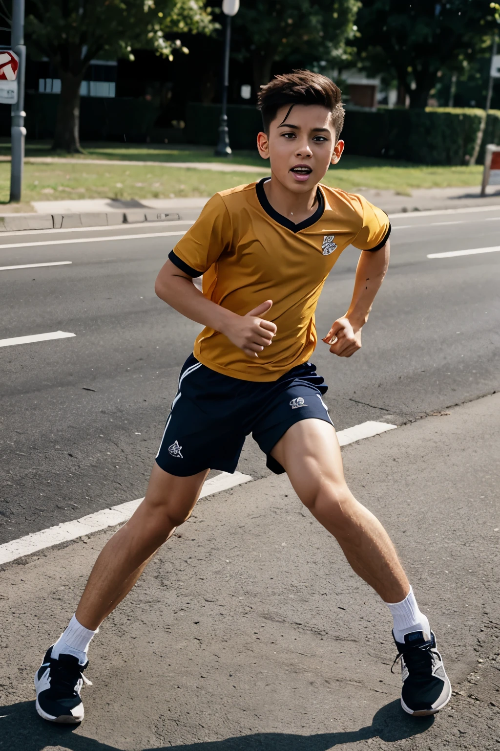 Cartoon boy running on road