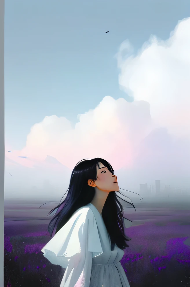 새벽 산 언덕에 서있는 long brown head를 가진 Araped 여자, she'really sad, close your eyes,((tight white blouse)),blue jeans,author : Kurt Roush, looking into the distance, young woman looking up, pexel, looking at the sky, author: Emma Andiuska, looking into the distance, atmospheric portrait, John shouted..., Promotional art, fog rises from one'head,vivid colors, soft focus, light leak, dreamy atmosphere, experimental charm, Nostalgic charm BREAK color field painting, various colors, abstract expressionism, Bold colors, emotional impact, atmospheric depth, minimalist approach to relaxation, Pretty Woman, UHD (ultra detail) white blouse,Looking up at the sky in jean wear, different, fancy, long, brown head 🌈, dark clothes, White stardust in dark areas, absurd, high resolution, very detailed, (1 woman : 1.3), vivid colors, soft focus, light leak, dreamy atmosphere,