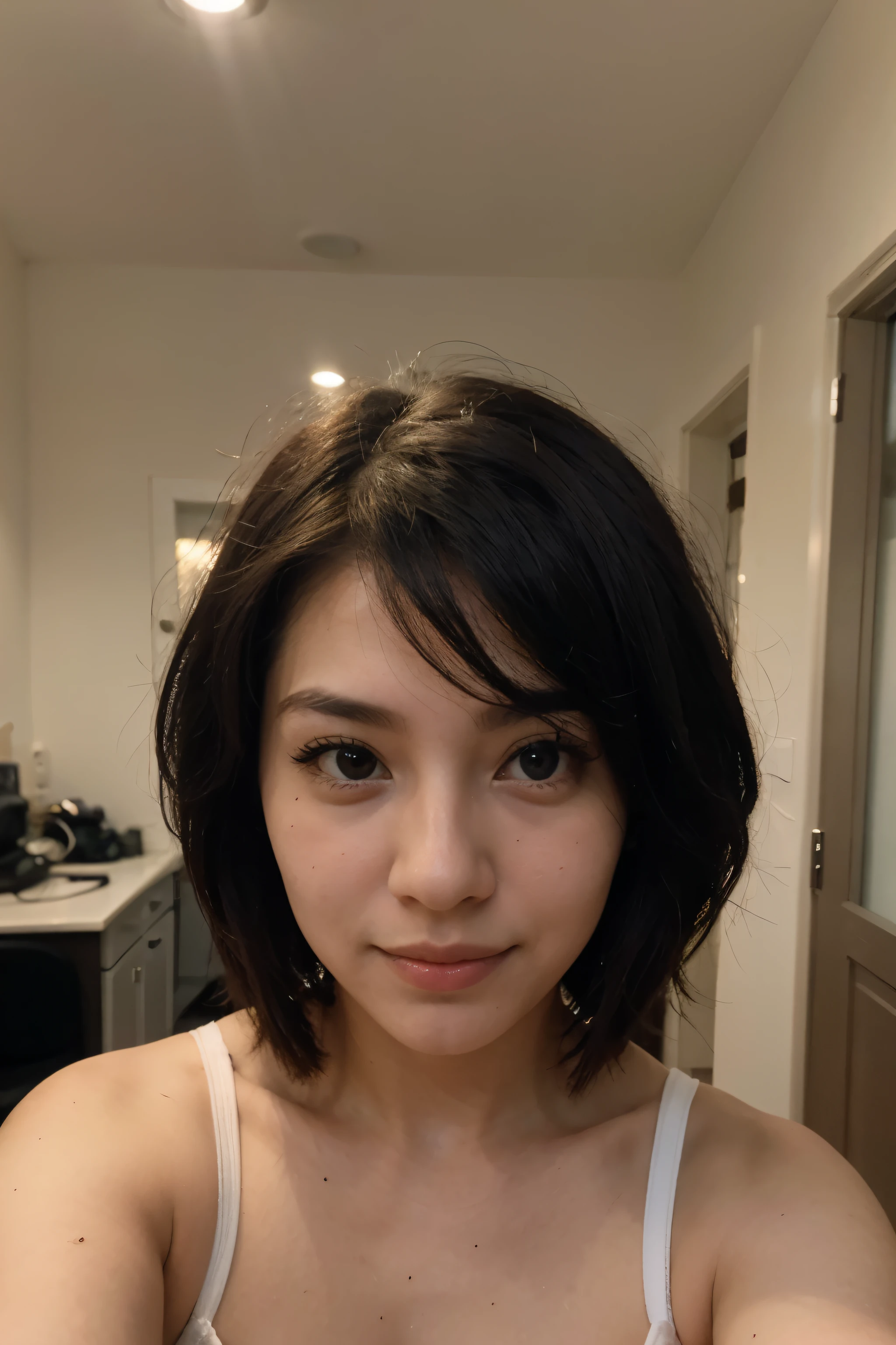 short black haired pretty chinita girl named vanna selfie 
