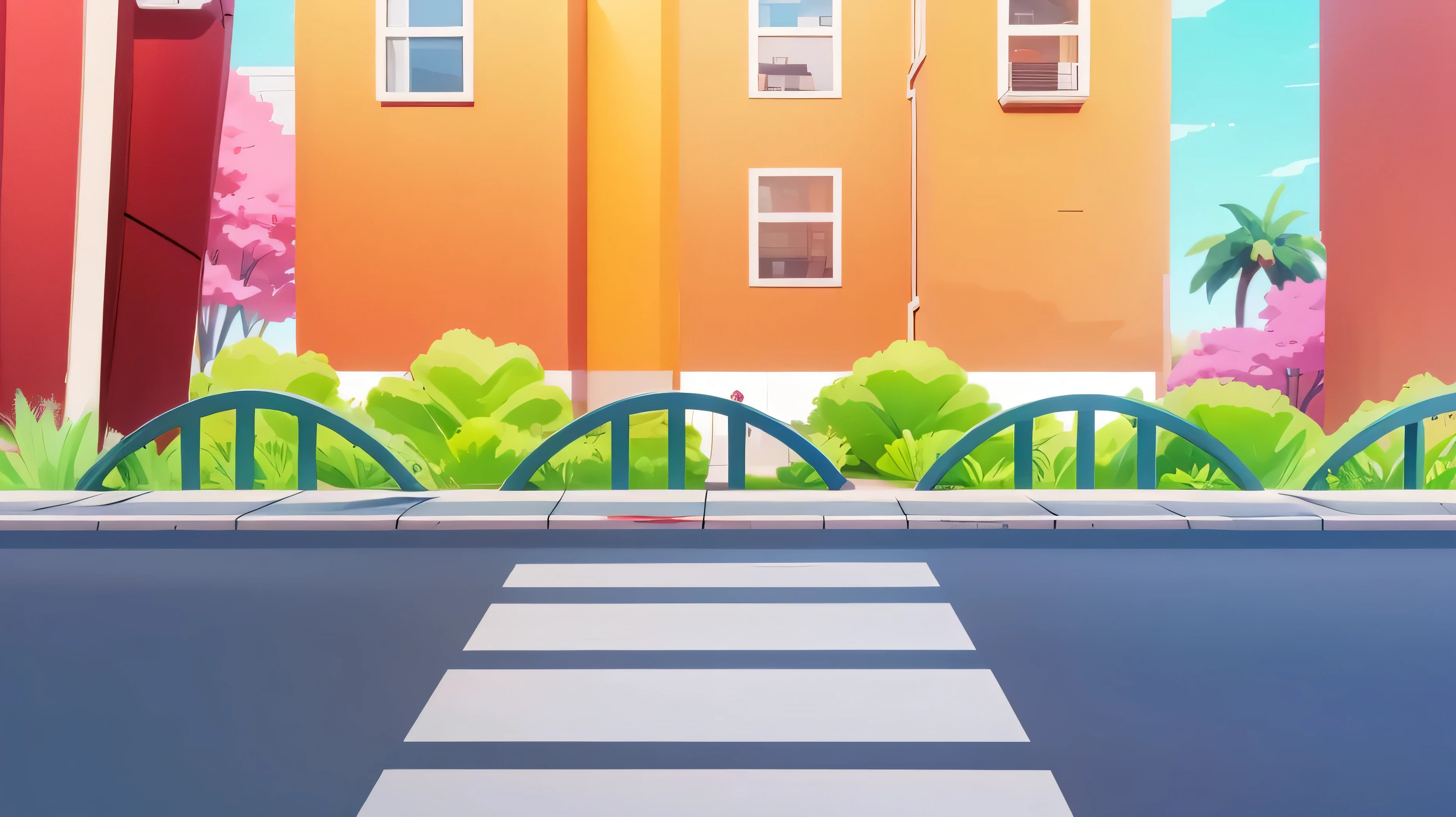 cartoon city street with a bridge and buildings in the background, city street view background, street background, random background scene, background art, mobile game background, town center background, town background, 2 d game art background, anime background art, background urban cityscape, 2d game background, outdoors tropical cityscape, background artwork, urban city background, city street, urban background
