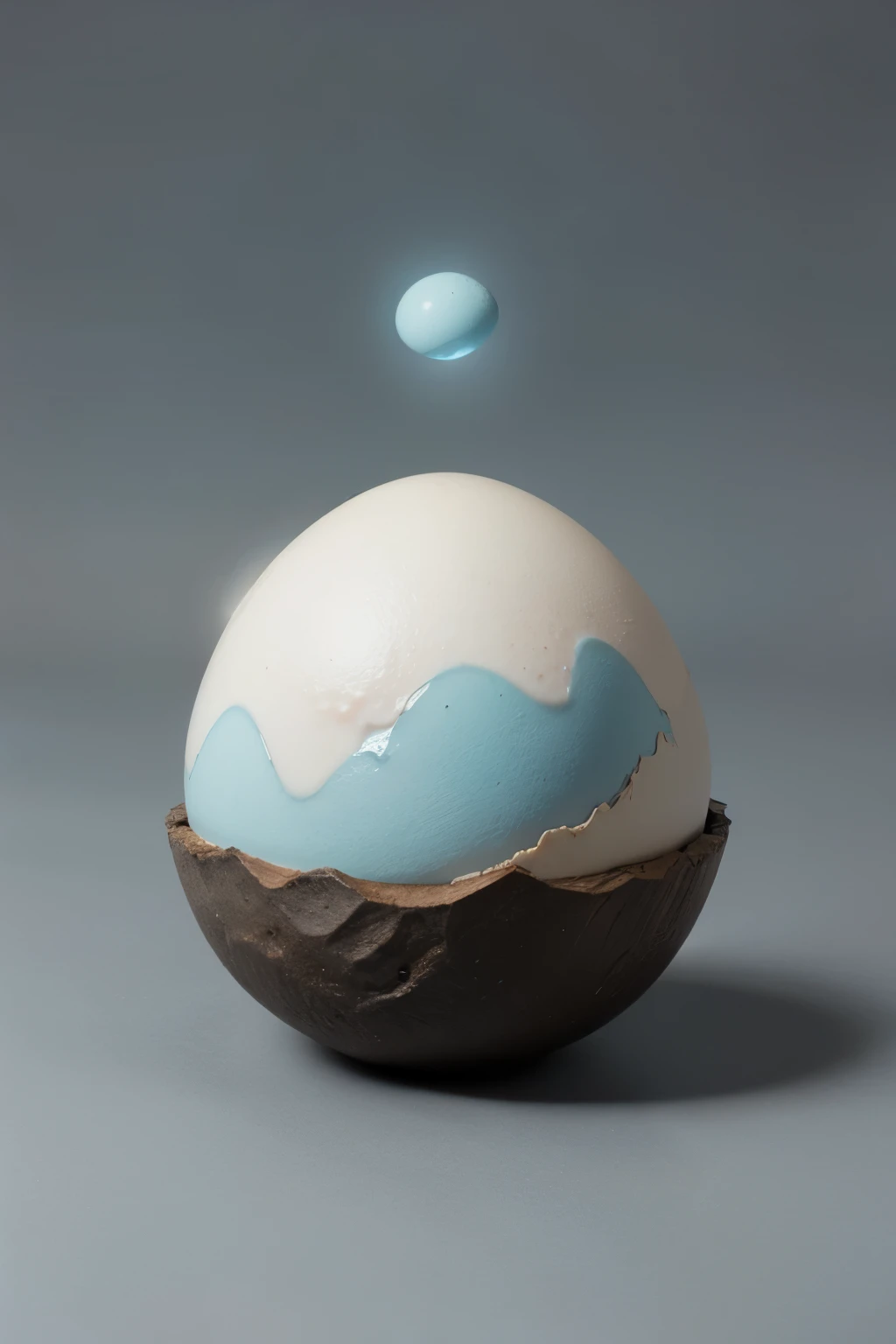 an egg with light blue shadow, on a gray background