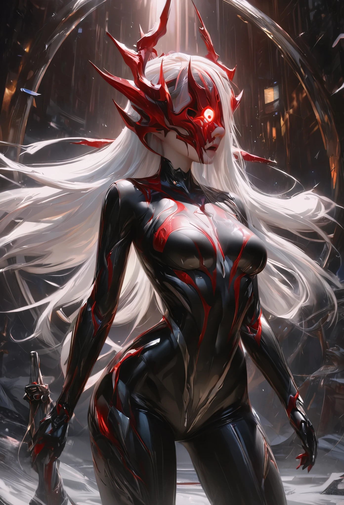 black,chiaroscuro, Ray tracing, movie lighting, cowboy shooting, 8K, Yes, Super details, precise, best quality, Award-winning, Award-winning, A High resolution, masterpiece, high detail,guweiz on artstation pixiv, Popular topics on artstation pixiv, 详细的number概念艺术, author:Yang Jie, 2. 5D CGI anime fantasy artwork,ultra high definition,8K ,Realistic skin texture,chiaroscuro, Ray tracing, movie lighting, 8K, Yes, Super details, precise, best quality, Award-winning, Award-winning, A High resolution, masterpiece, high detail,in the snow,Clear,masterpiece, best quality, 8K, number, 1 girl, alone, stand up, hair accessories, Red eyes, Heartless expression, Bloodstained mechanical parts, electric wire, cable, failure effect, scary, Science fiction, futuristic, The background is darker inside, neon lights, cyberpunk characters, surreal, Strange, Disturbing, spine-chilling, scary, western metal,Red eyes,发black,black色長手套,Rompers,leggings,Highlight her graceful figure,将整个身体包裹stand up,symbiont,((Raised sexy)),One-piece Pants,Red eyes,Venom Possession,发black,black色長手套,Rompers,black色一件,Blood-red eyes,best quality, High resolution, super detailed, Vivid texture, mask, Bangs,wear socks,tears,被black色粘液覆盖