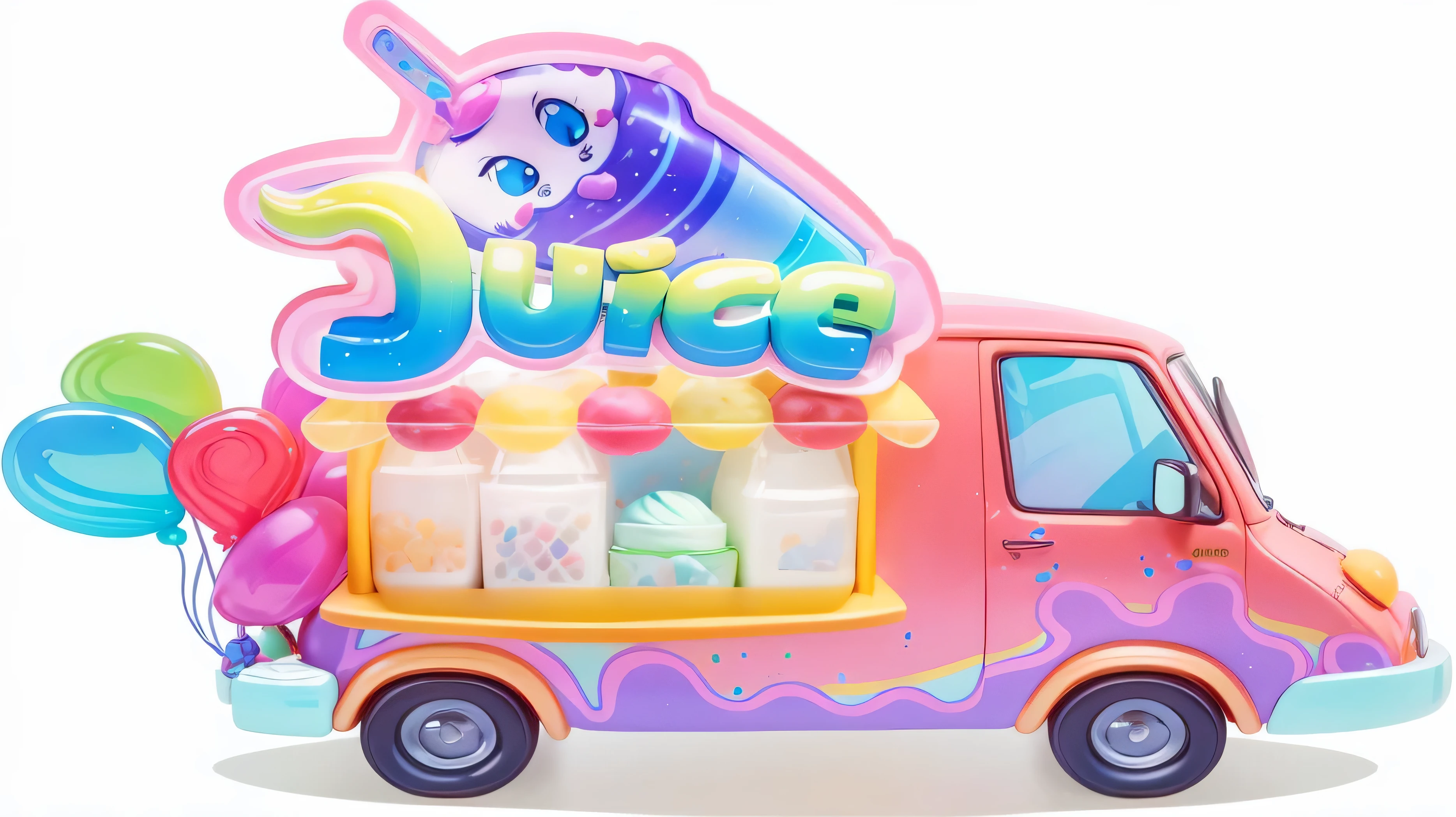 a close up of a truck with a candy shop on the side, juice, ice! cream! truck!, stylized digital illustration, juicy color, official artwork, mobile game art, mobile game asset, juicy, game icon asset, game asset, in a lisa frank art style, game illustration, pastel cute slime, ingame image, background art, berry juice drips