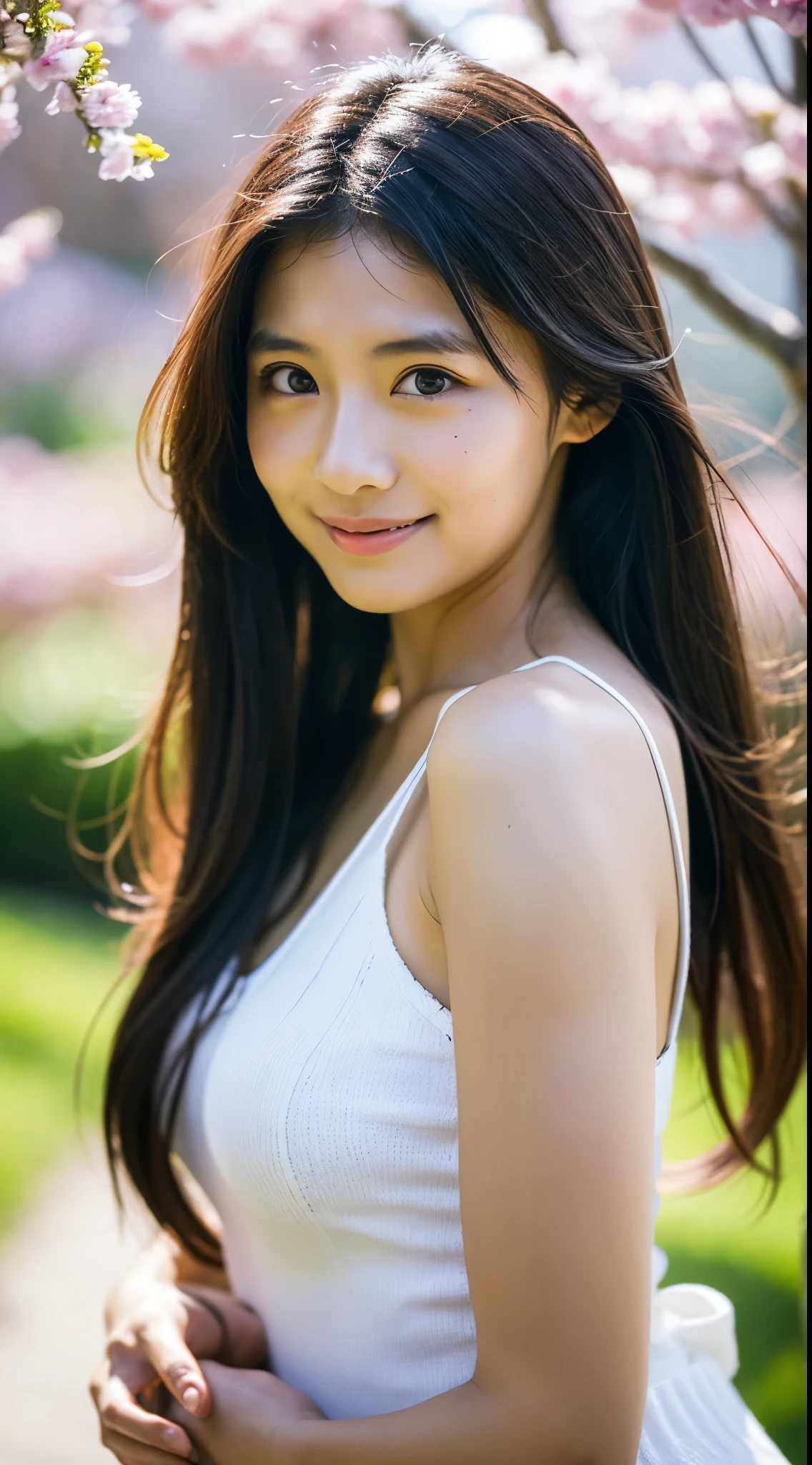 f2.8、When the depth of field is shallow、1/30 seconds、ISO sensitivity is 100、In 8K,highest quality:1.4, 超A high resolution:1.5, (realistic:1.4),masterpiece:1.2,(highest quality:1.4)、 Raw photo、(background is blurry),、Nogizaka、cute、green hair、whole body、whole body、supple fingertips,beautiful black eyes、natural skin texture:1.3, Realistic eye and face details:1.7、medium breasts、look at the audience、beautiful feet、spring、High resolution、 two beautiful young women、 (Soft saturation:1.3)、(white skin:1.2)、 (非常にdetailed background、detailed background)、Bokeh、 break,Portrait of a smiling girl。Seen from the front、The composition is symmetrical。 Look straight ahead with serious eyes、break wrap towel、wrap towel、medium breasts、 outside the house、Uncharted、null、Light of the sun、Scenery of cherry blossom trees、 strong light、with front light、 (ager:1.3)、(cowboy shot:1.2)、Break angle from the front、 looking at the viewer、white bikini， dynamic pose、seaweed、seaweed、seaweed、seaweed、seaweed、seaweed、