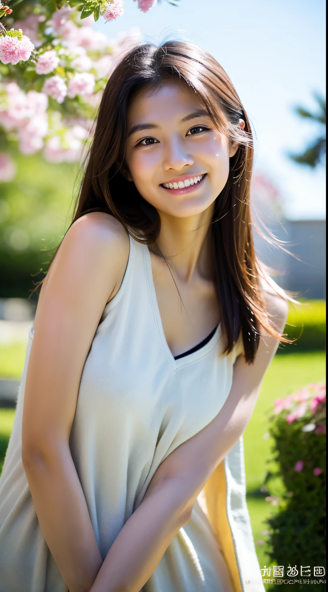 f2.8、When the depth of field is shallow、1/30 seconds、ISO sensitivity is 100、In 8K,highest quality:1.4, 超A high resolution:1.5, (realistic:1.4),masterpiece:1.2,(highest quality:1.4)、 Raw photo、(background is blurry),、Nogizaka、cute、green hair、whole body、whole body、supple fingertips,beautiful black eyes、natural skin texture:1.3, Realistic eye and face details:1.7、medium breasts、look at the audience、beautiful feet、spring、High resolution、 two beautiful young women、 (Soft saturation:1.3)、(white skin:1.2)、 (非常にdetailed background、detailed background)、Bokeh、 break,Portrait of a smiling girl。Seen from the front、The composition is symmetrical。 Look straight ahead with serious eyes、break wrap towel、wrap towel、medium breasts、 outside the house、Uncharted、null、Light of the sun、Scenery of cherry blossom trees、 strong light、with front light、 (teenager:1.3)、(cowboy shot:1.2)、Break angle from the front、 looking at the viewer、white bikini, dynamic pose、seaweed、seaweed、seaweed、seaweed、seaweed、seaweed、