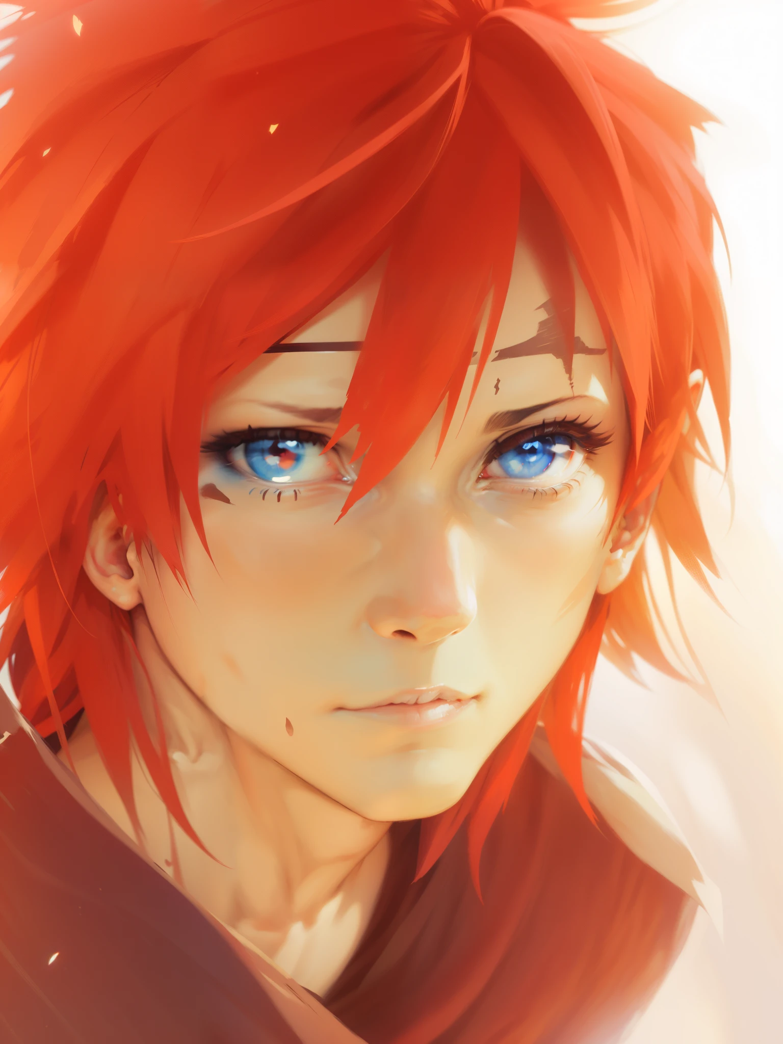 (masterpiece), amazing quality, high resolution illustration, (1 male character), detailed and realistic drawing, strong facial expression, vibrant red and black background, deep shadows and soft lighting, intense blue eyes, sand dust in the air, desert environment with rocks and mountains, dynamic pose, intense red hair, desert gaara, naruto gaara