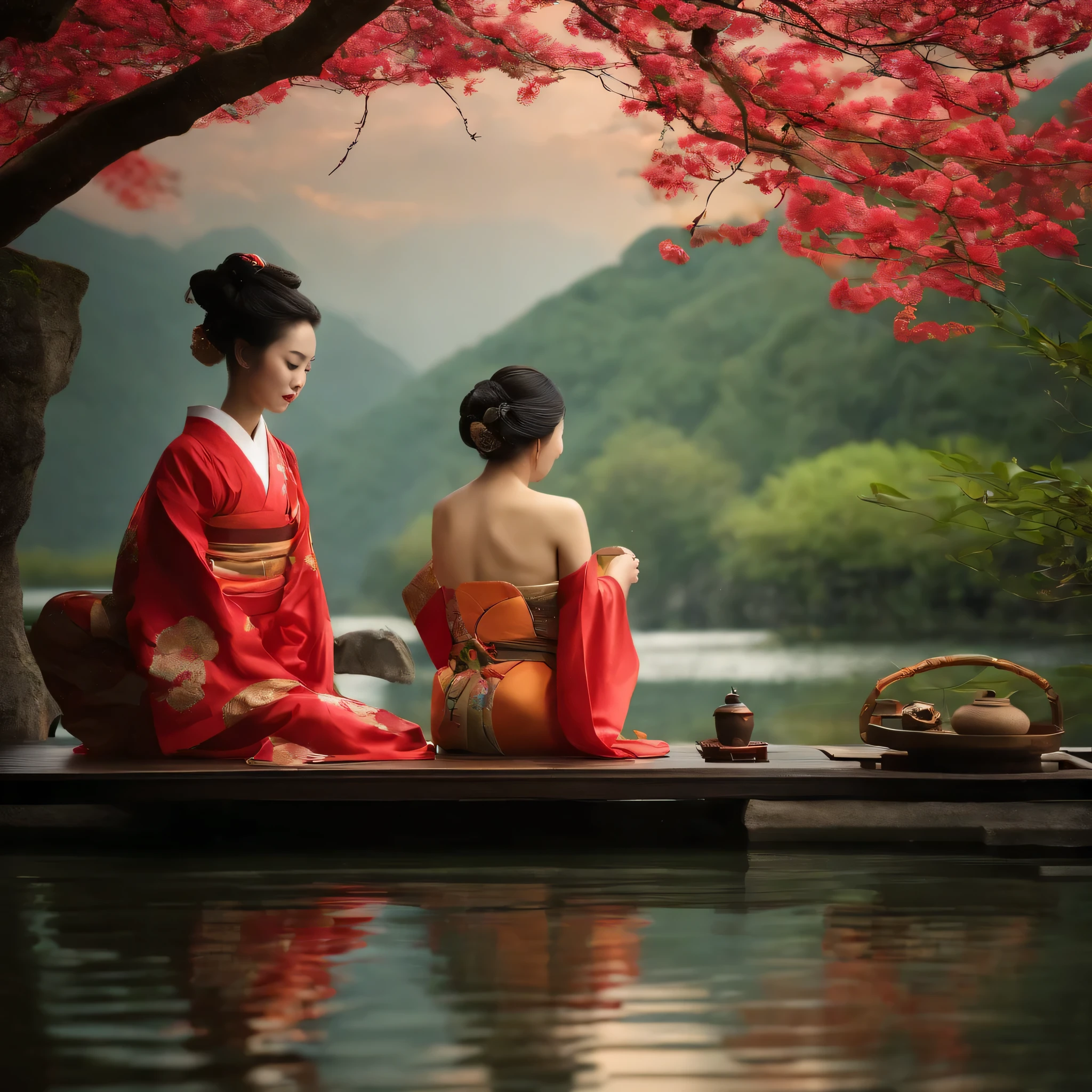 A Japanese woman in ancient times,bathing