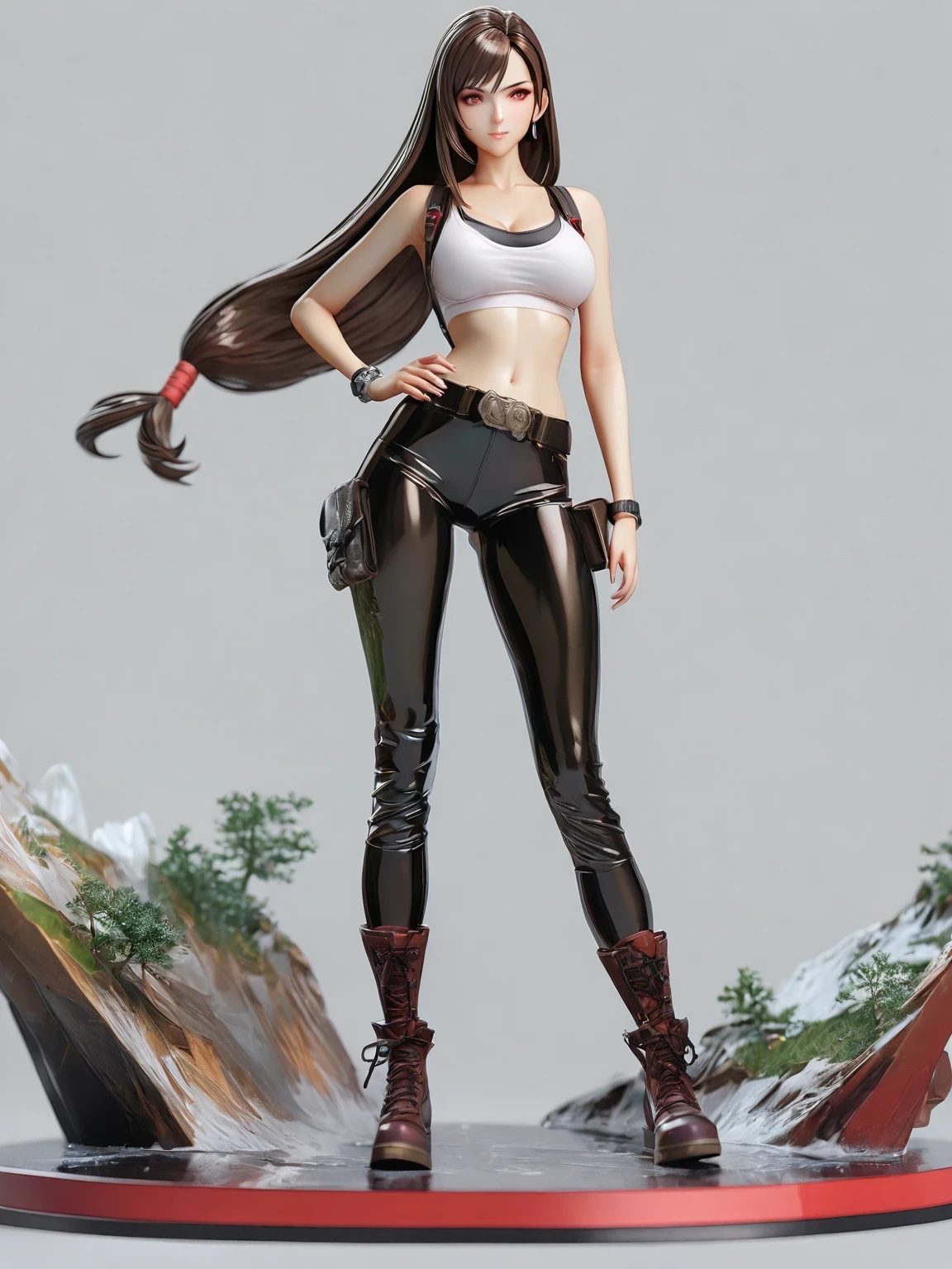 diy10,Highest quality, ultra-high definition, masterpieces, 8k, realistic, anime styled, 3d render,there is a statue of a woman in a bra top and metallic pants, ( highly detailed figure ), statue of the perfect woman, tifa, full body close-up shot, glamorous tifa lockheart, detailed image, 8k artgerm bokeh, elegant pose, medium close-up shot, pop up parade figure, tifa lockhart, sha xi