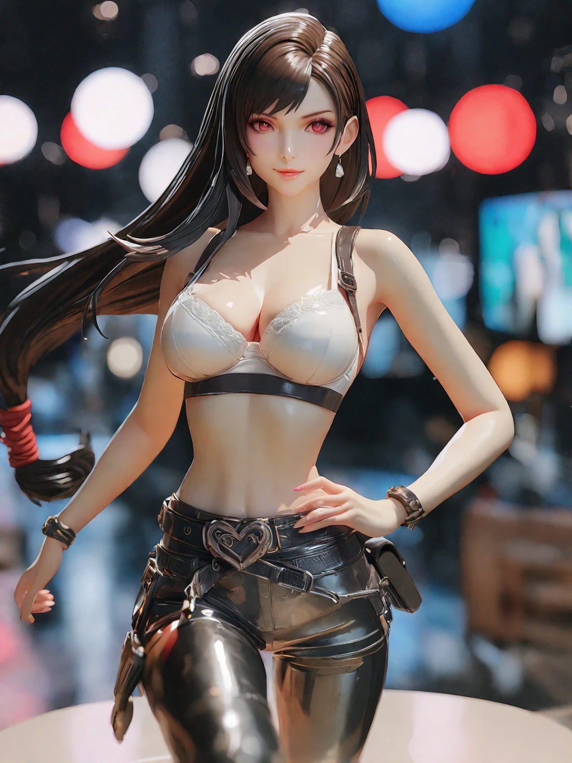 diy10，Highest quality, ultra-high definition, masterpieces, 8k, realistic, anime styled, 3d render，there is a statue of a woman in a bra top and metallic pants, ( highly detailed figure ), statue of the perfect woman, tifa, full body close-up shot, glamorous tifa lockheart, detailed image, 8k artgerm bokeh, elegant pose, medium close-up shot, pop up parade figure, tifa lockhart, sha xi